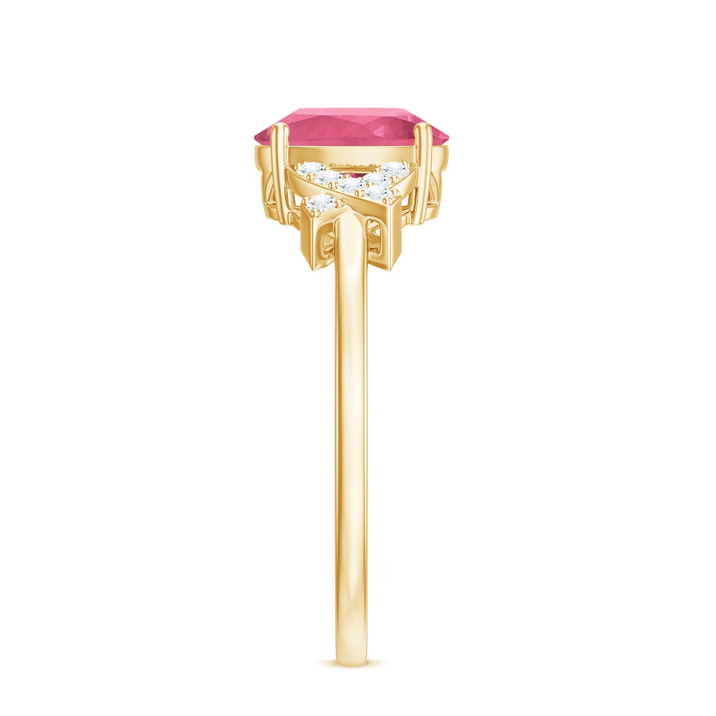 Split Shank Oval Pink Tourmaline and Diamond Solitaire Engagement Ring