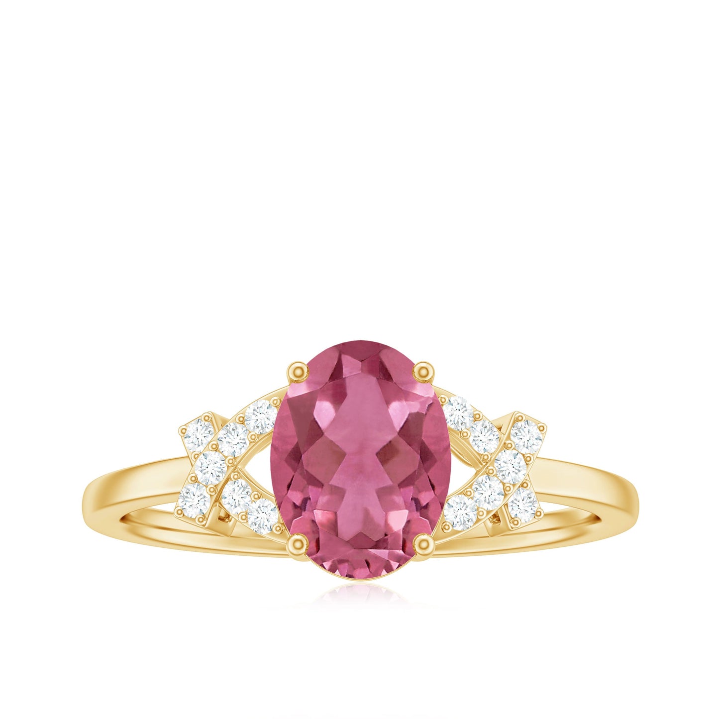 Split Shank Oval Pink Tourmaline and Diamond Solitaire Engagement Ring
