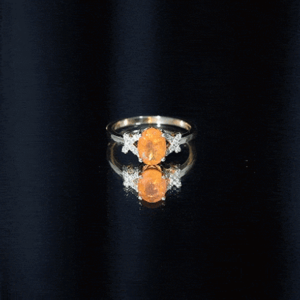 1 Carat Oval Fire Opal and Diamond Engagement Ring with Split Shank