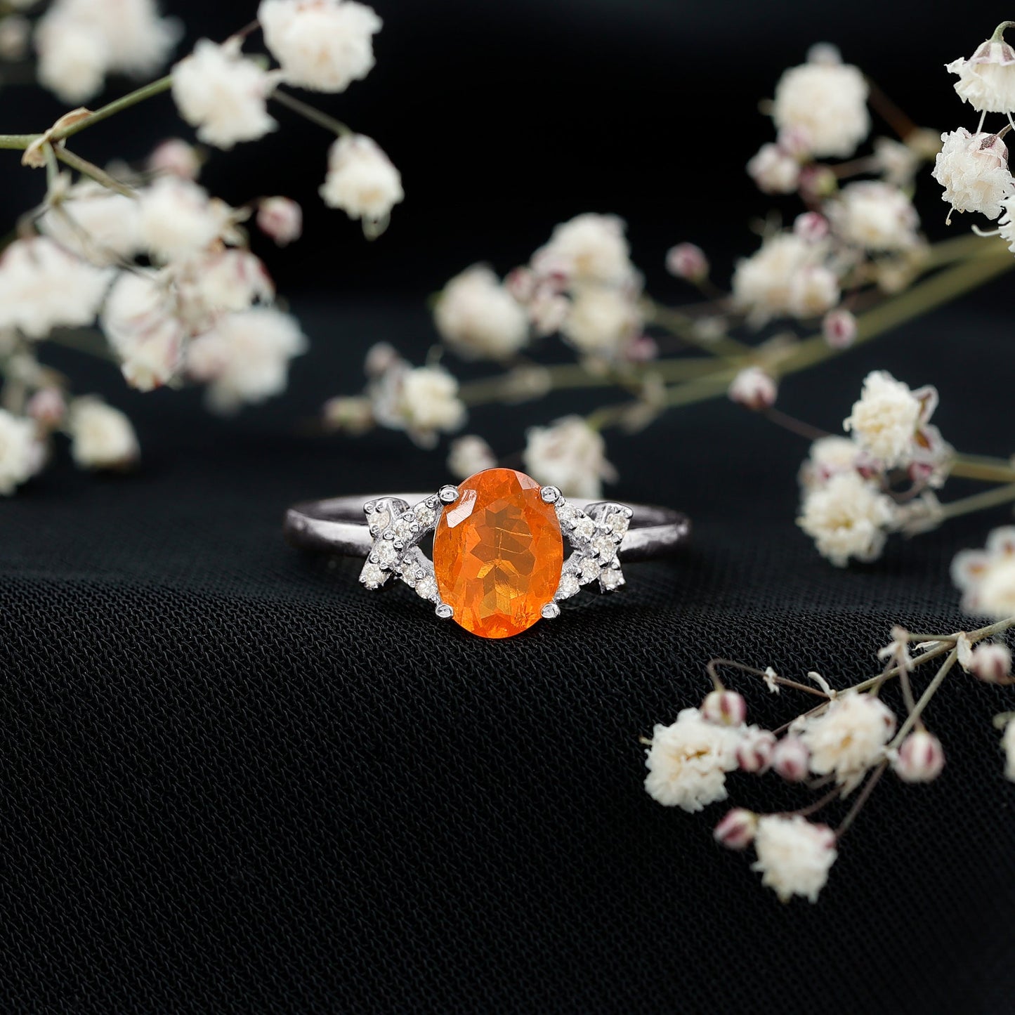 1 Carat Oval Fire Opal and Diamond Engagement Ring with Split Shank