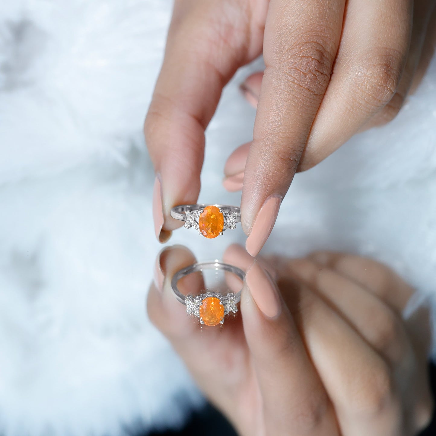 1 Carat Oval Fire Opal and Diamond Engagement Ring with Split Shank