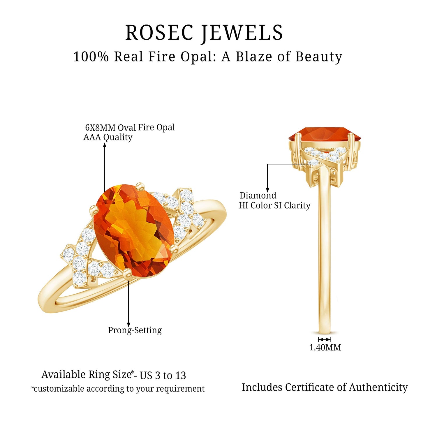 1 Carat Oval Fire Opal and Diamond Engagement Ring with Split Shank