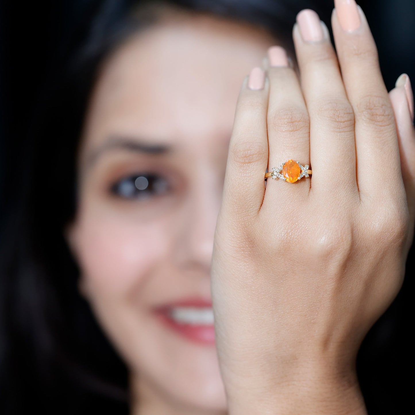 1 Carat Oval Fire Opal and Diamond Engagement Ring with Split Shank