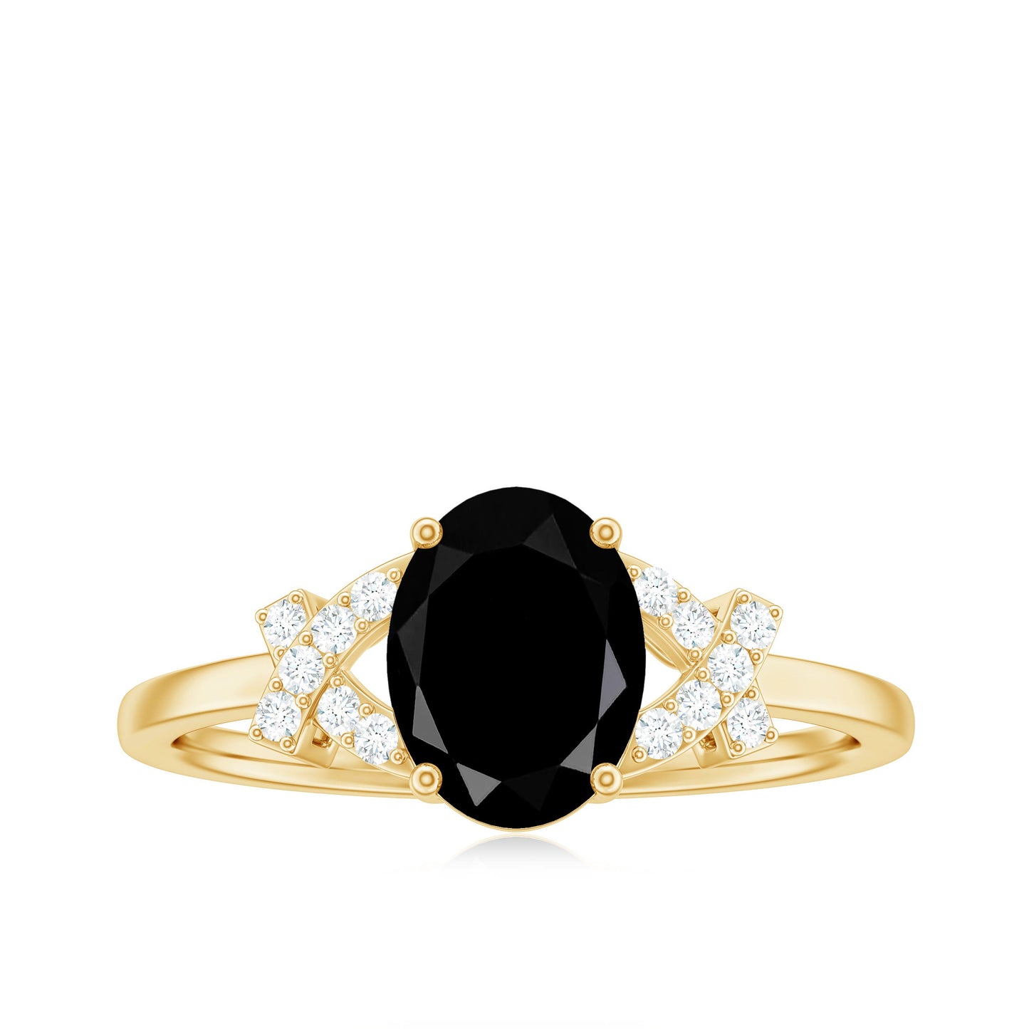 Solitaire Black Onyx Oval Engagement Ring in Split Shank