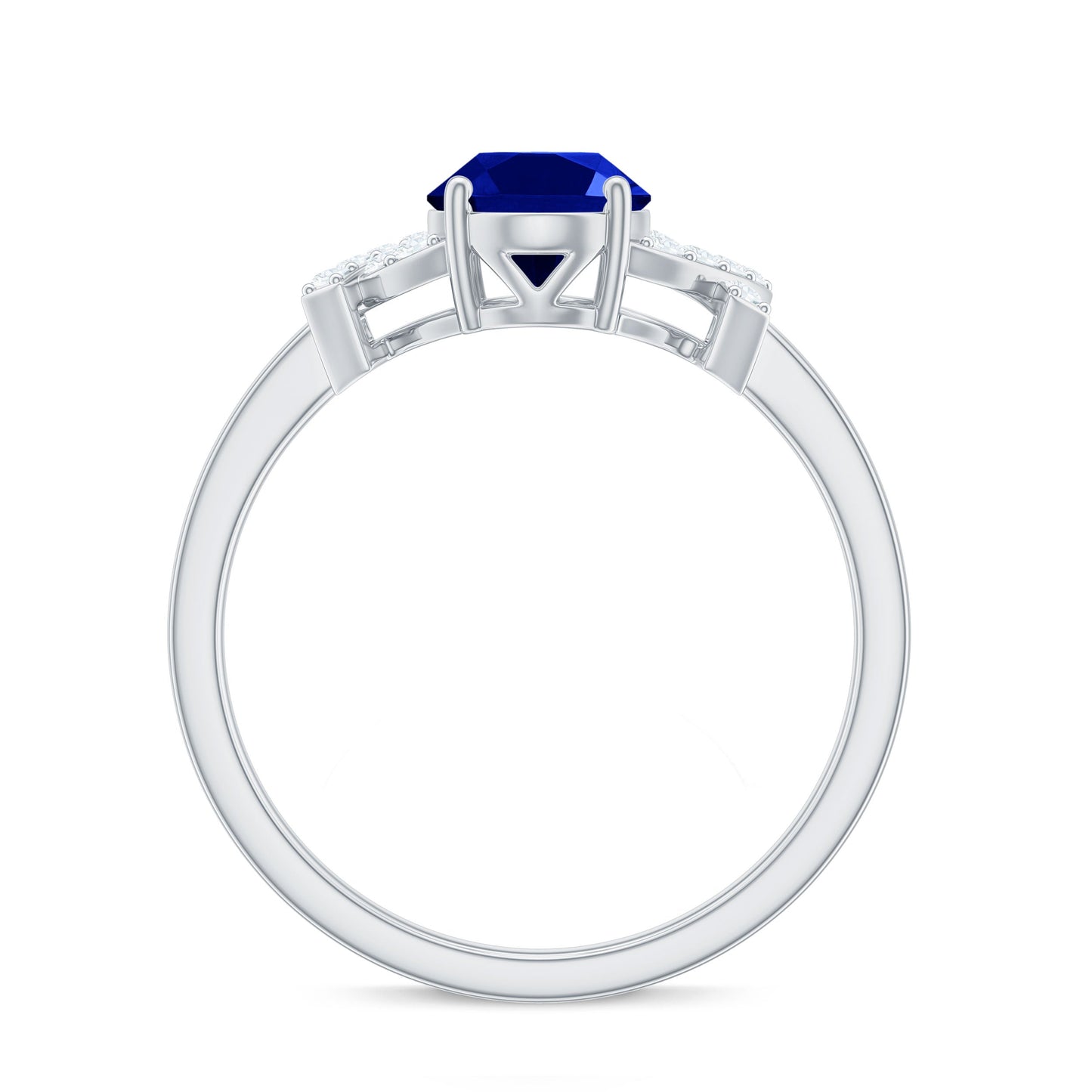 Split Shank Oval Created Blue Sapphire and Diamond Solitaire Engagement Ring