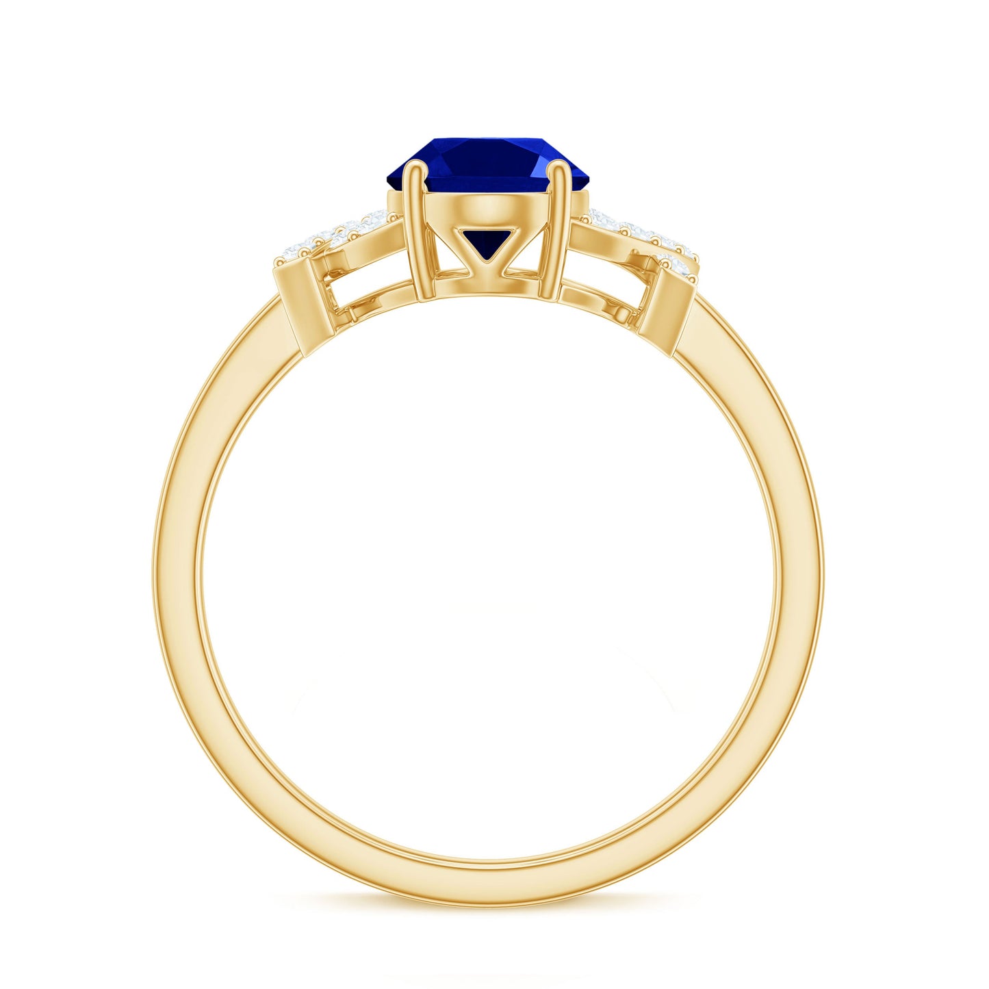 Split Shank Oval Created Blue Sapphire and Diamond Solitaire Engagement Ring
