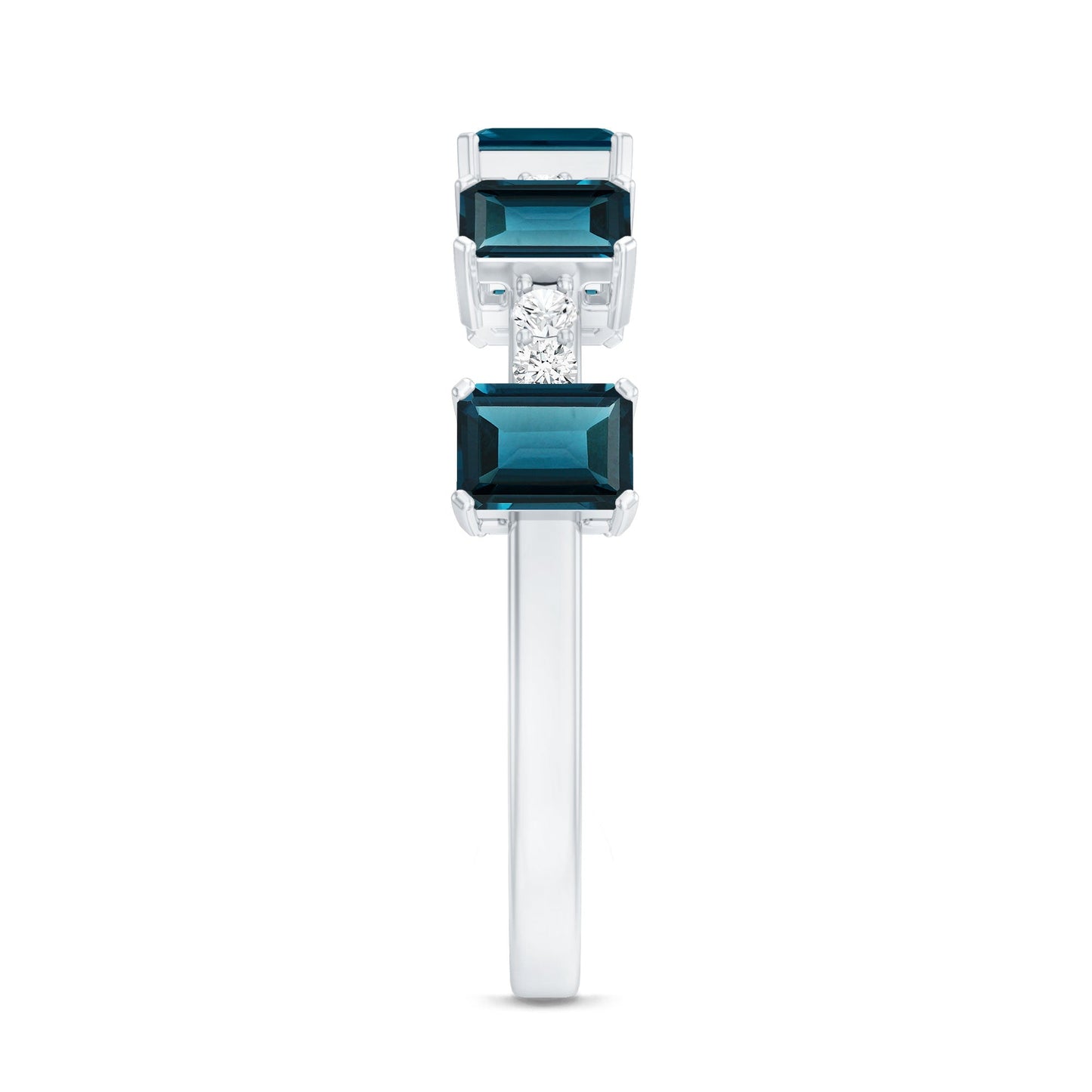 Emerald Cut London Blue Topaz Half Eternity Band with Diamond