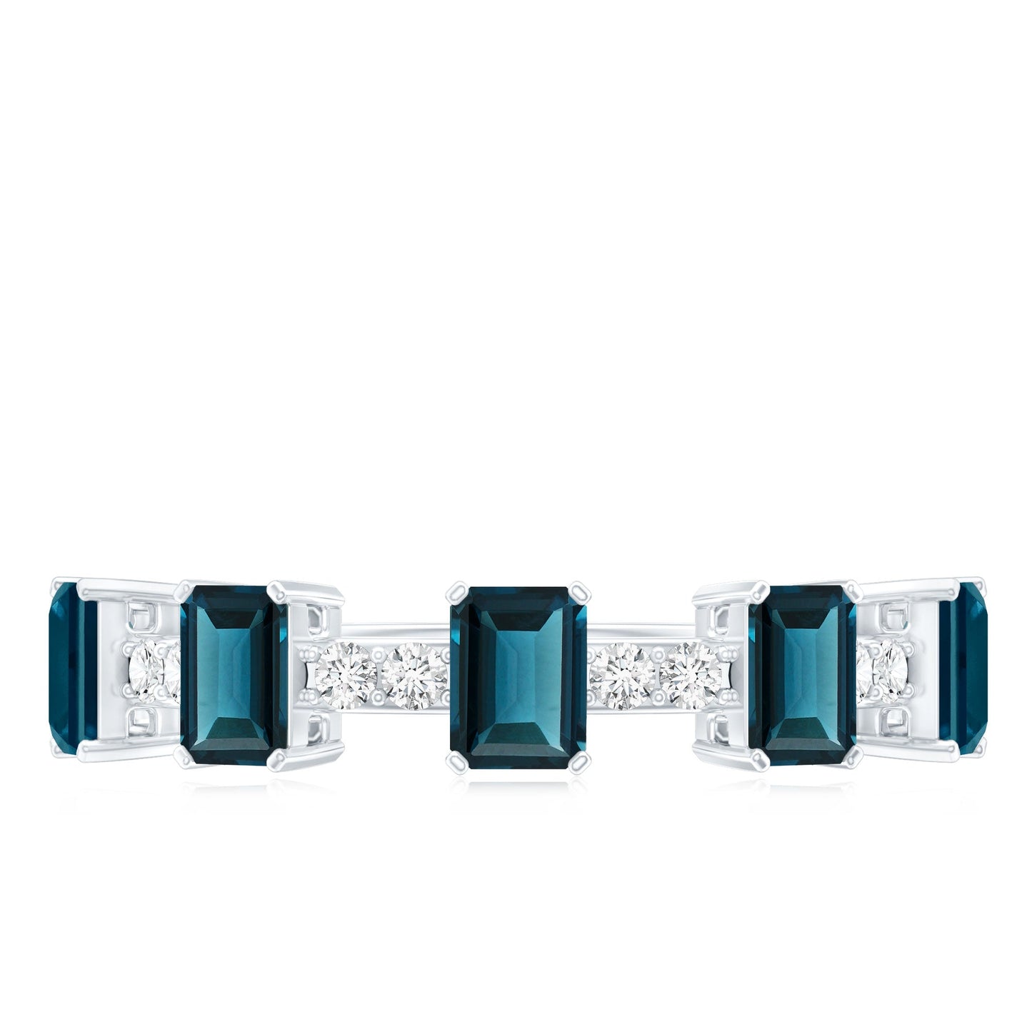 Emerald Cut London Blue Topaz Half Eternity Band with Diamond