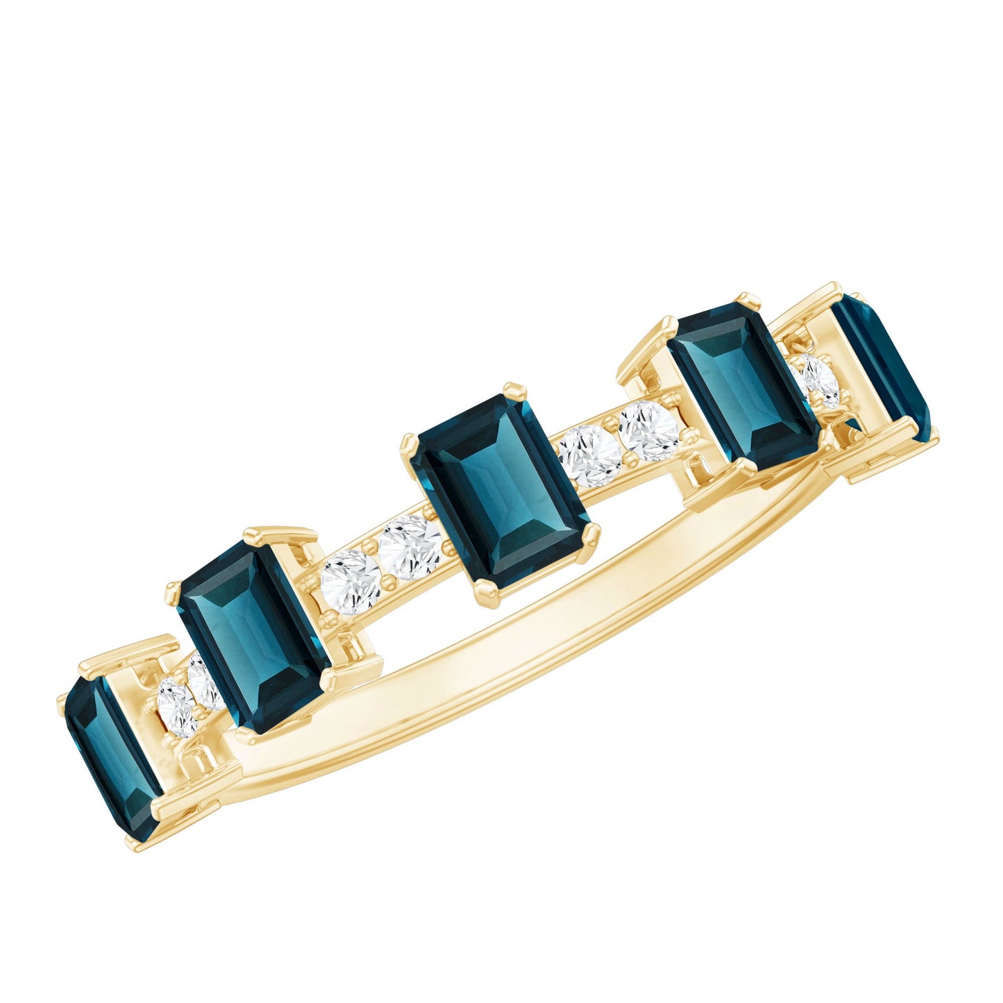 Emerald Cut London Blue Topaz Half Eternity Band with Diamond