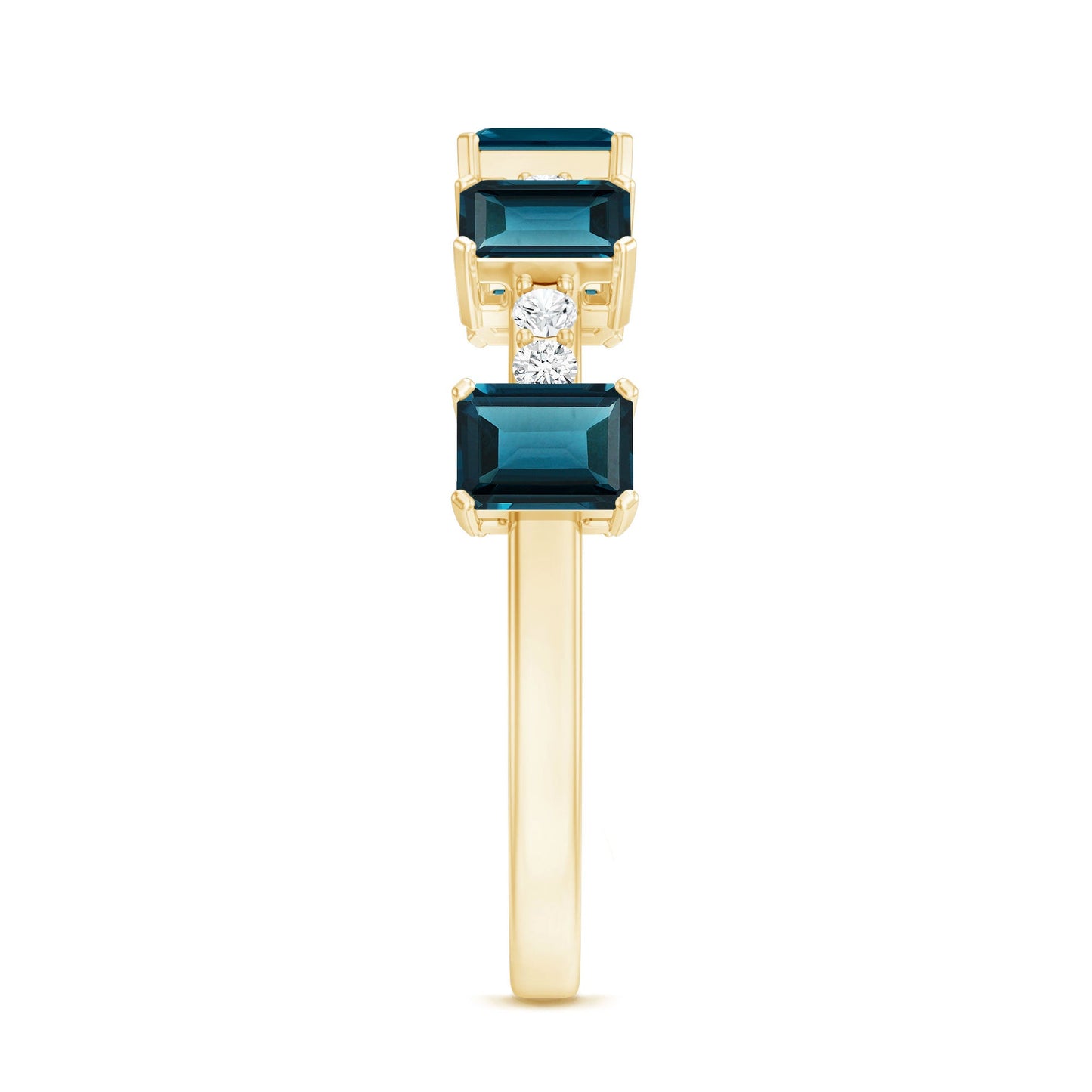 Emerald Cut London Blue Topaz Half Eternity Band with Diamond