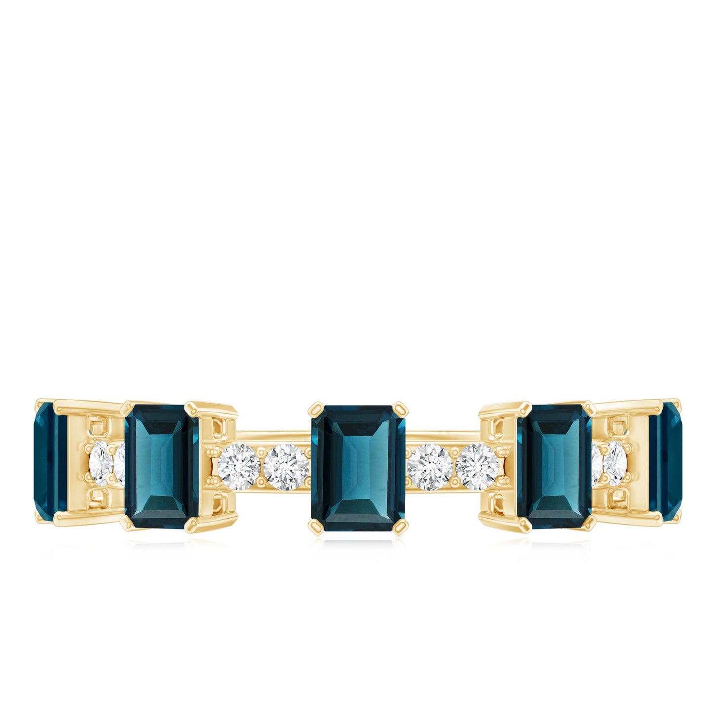 Emerald Cut London Blue Topaz Half Eternity Band with Diamond
