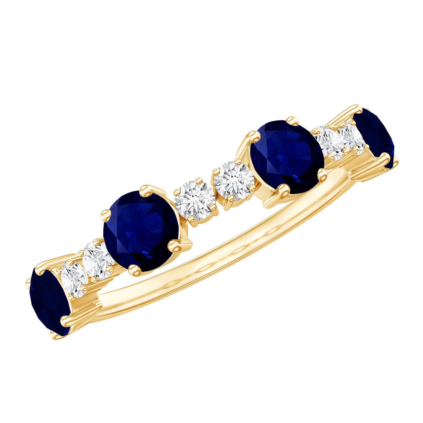 Genuine Blue Sapphire Half Eternity Ring with Diamond
