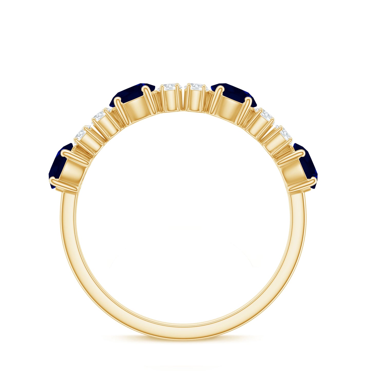 Genuine Blue Sapphire Half Eternity Ring with Diamond