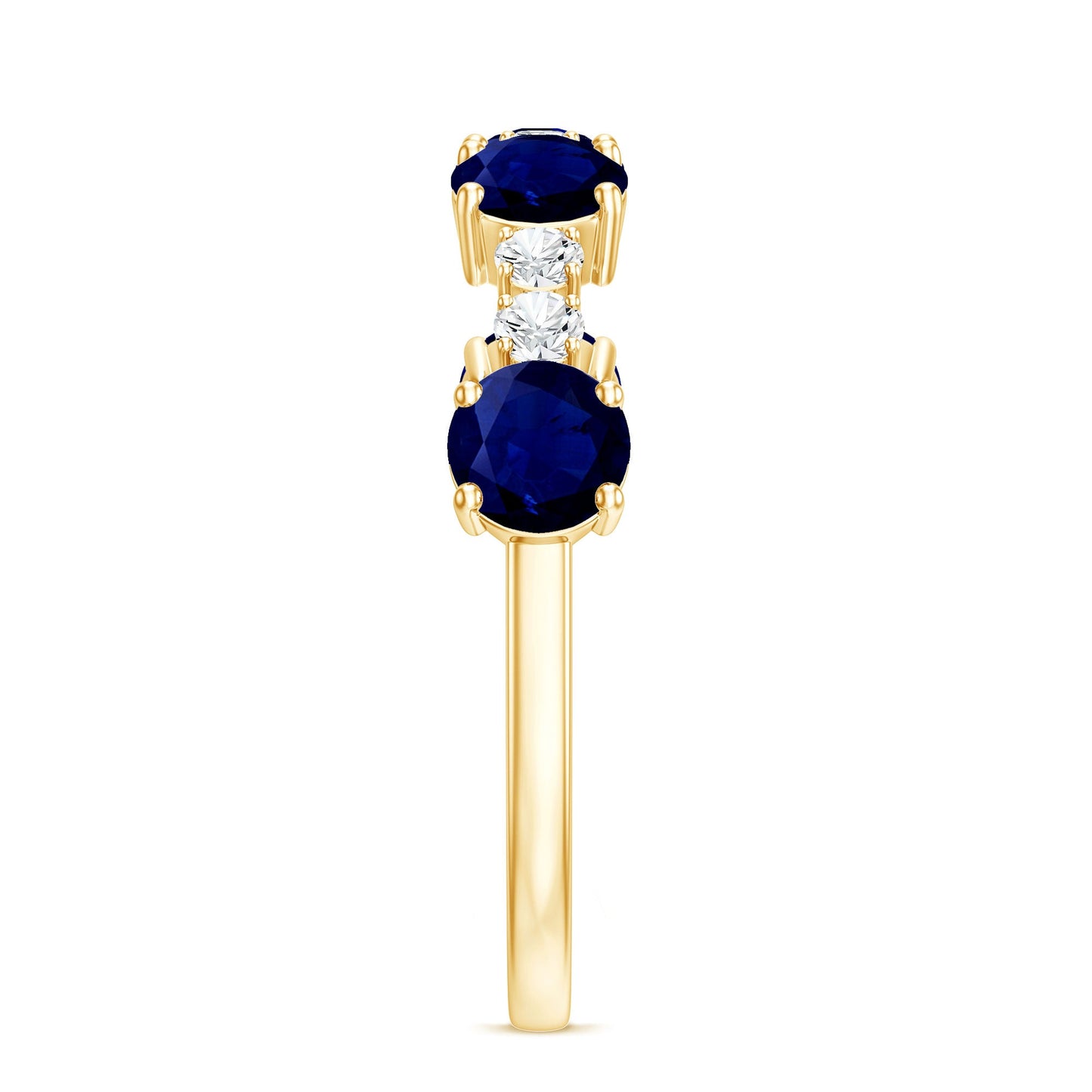 Genuine Blue Sapphire Half Eternity Ring with Diamond