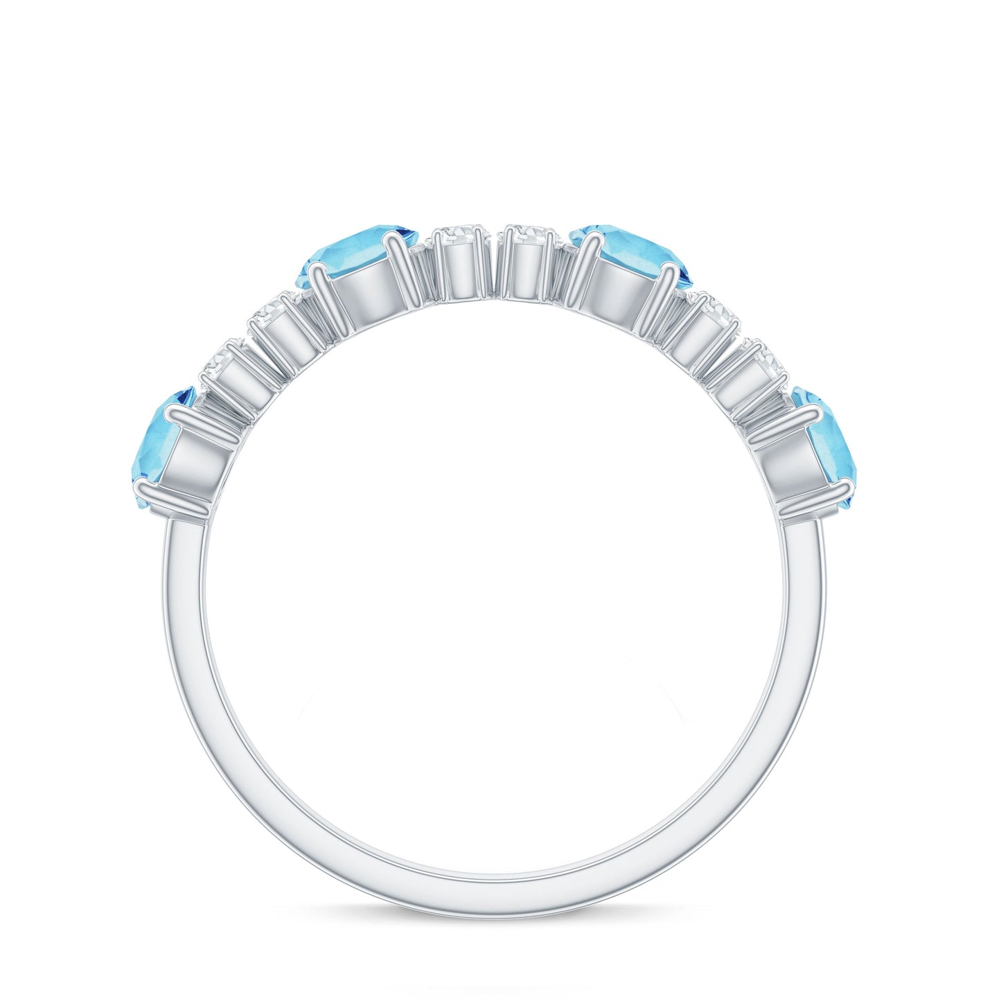 Genuine Aquamarine and Diamond Half Eternity Ring in Prong Setting