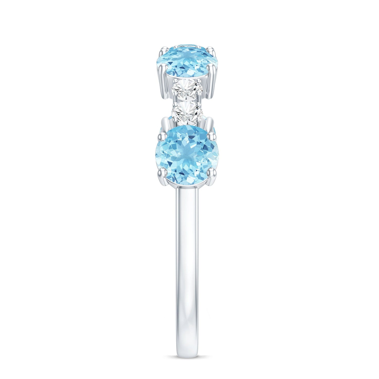 Genuine Aquamarine and Diamond Half Eternity Ring in Prong Setting