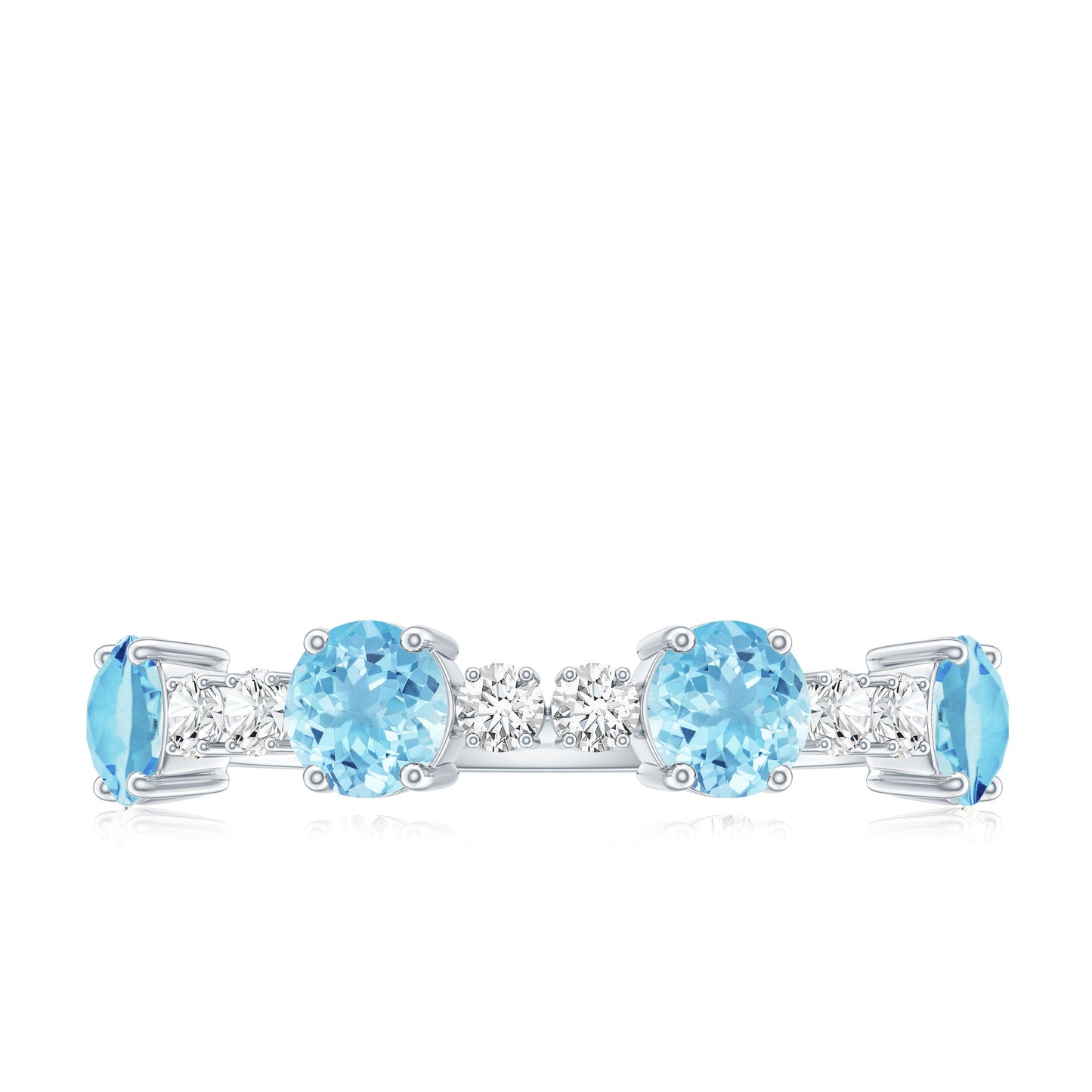Genuine Aquamarine and Diamond Half Eternity Ring in Prong Setting