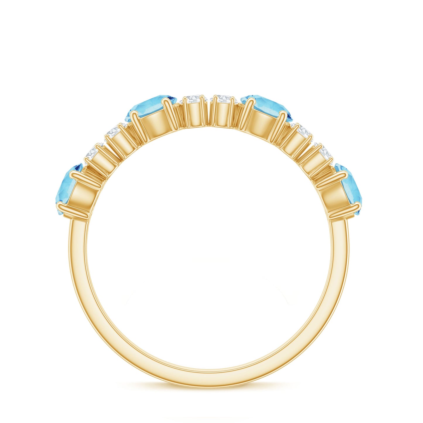 Genuine Aquamarine and Diamond Half Eternity Ring in Prong Setting