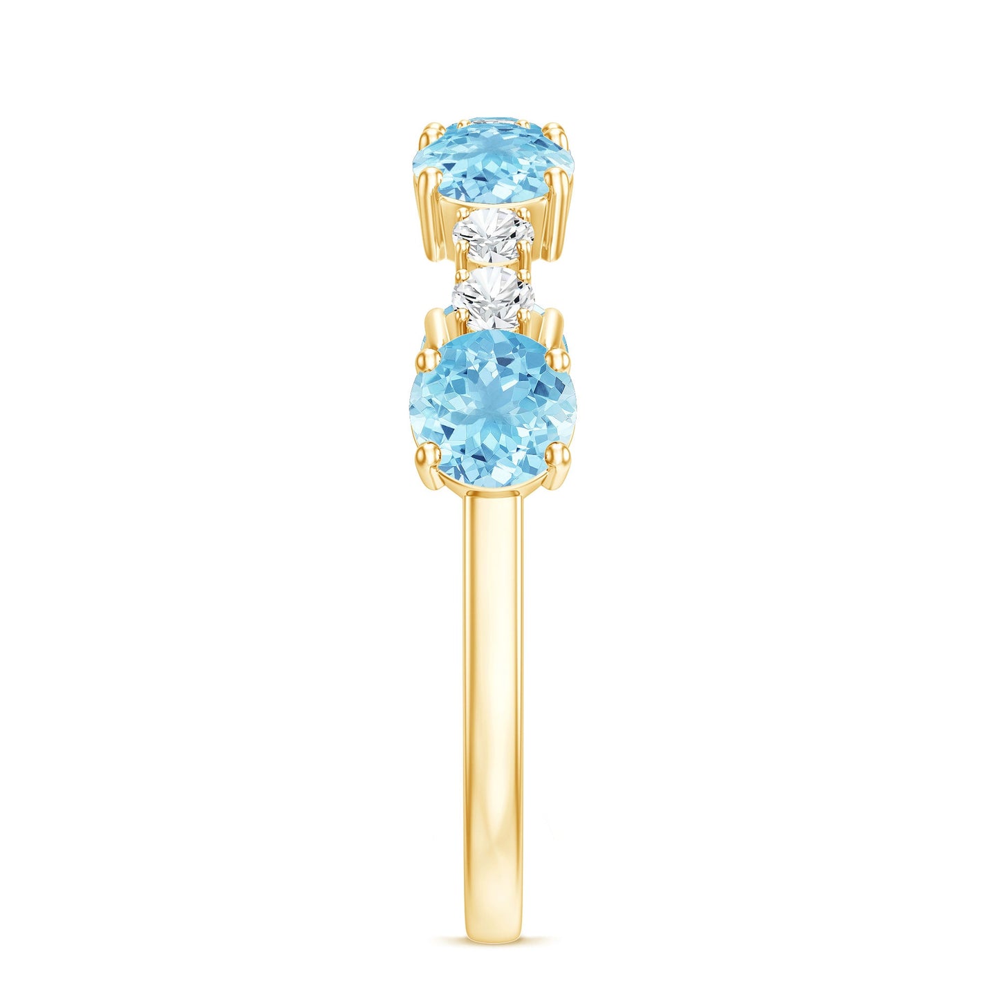 Genuine Aquamarine and Diamond Half Eternity Ring in Prong Setting
