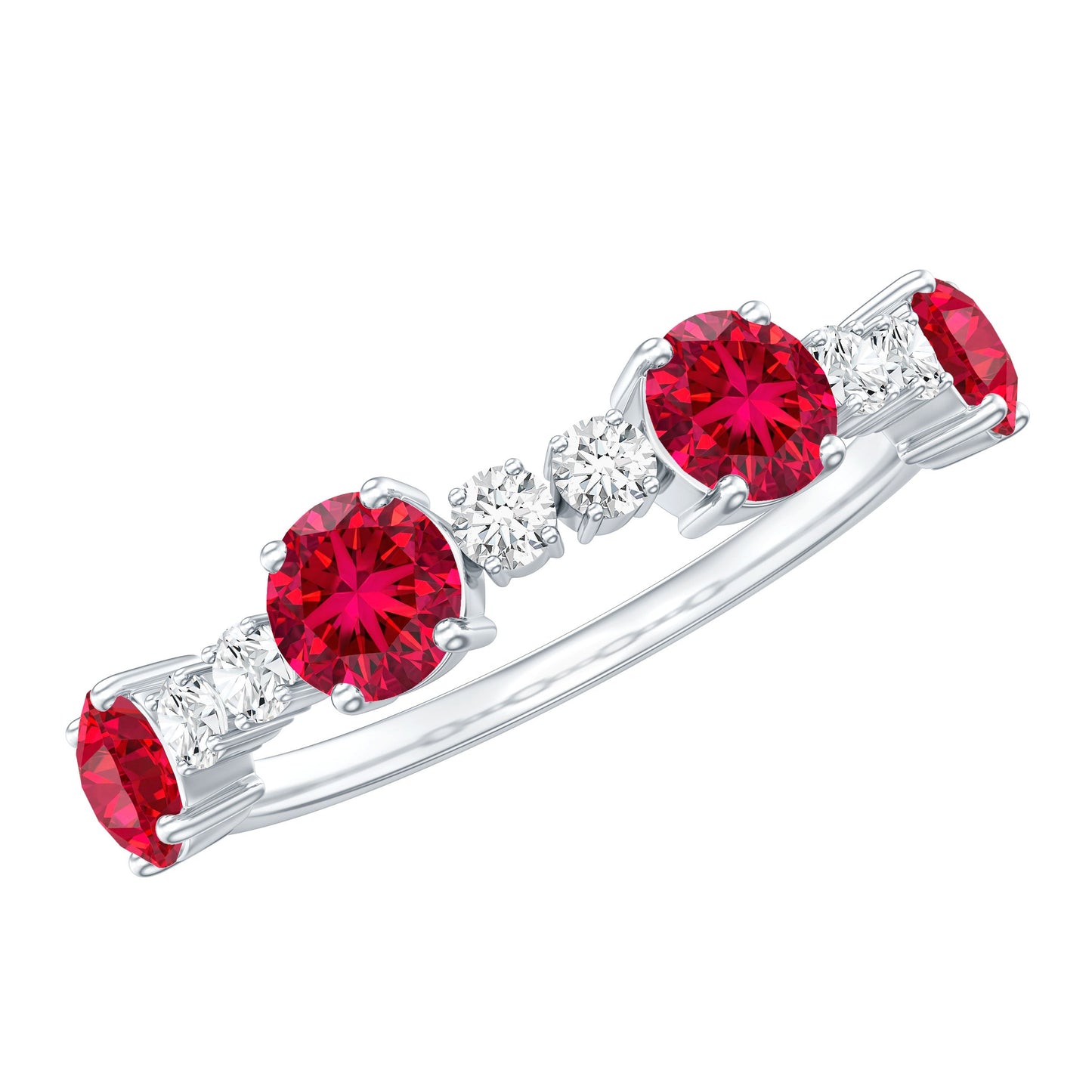 Certified Lab Grown Ruby Half Eternity Ring with Diamond