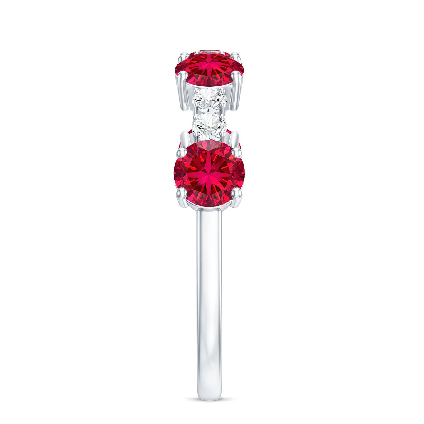 Certified Lab Grown Ruby Half Eternity Ring with Diamond