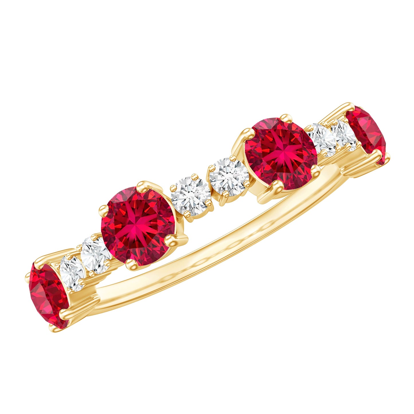 Certified Lab Grown Ruby Half Eternity Ring with Diamond