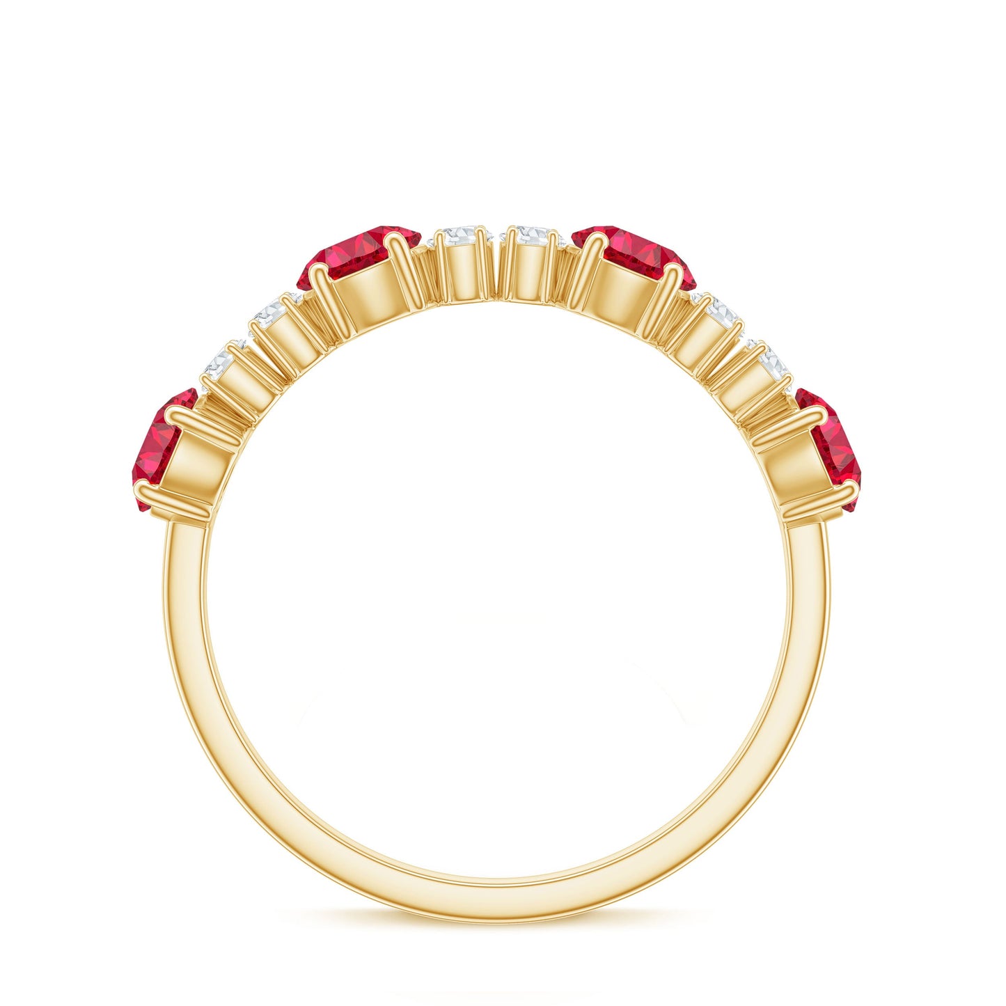 Certified Lab Grown Ruby Half Eternity Ring with Diamond