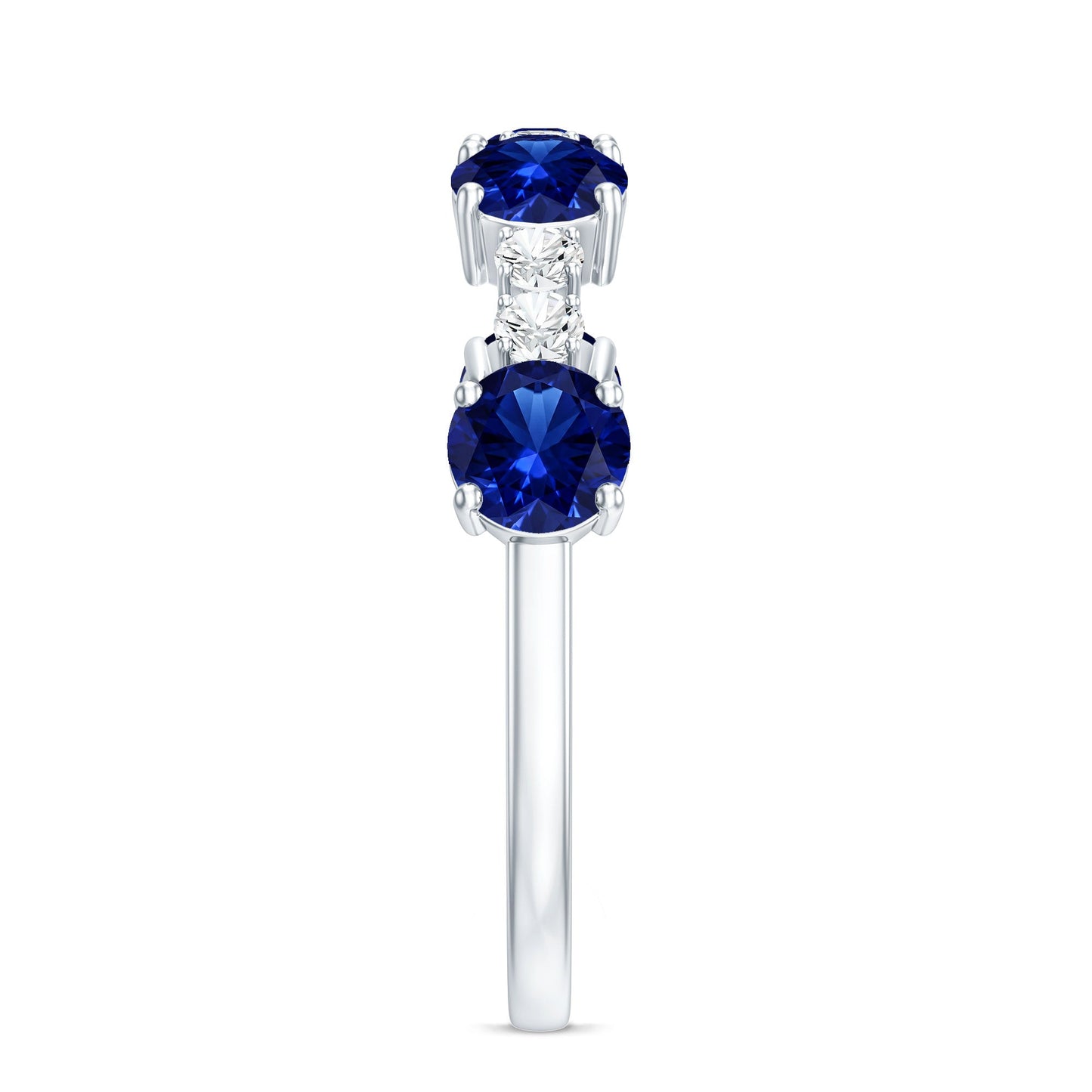 Certified Lab Grown Blue Sapphire Half Eternity Anniversary Ring with Diamond