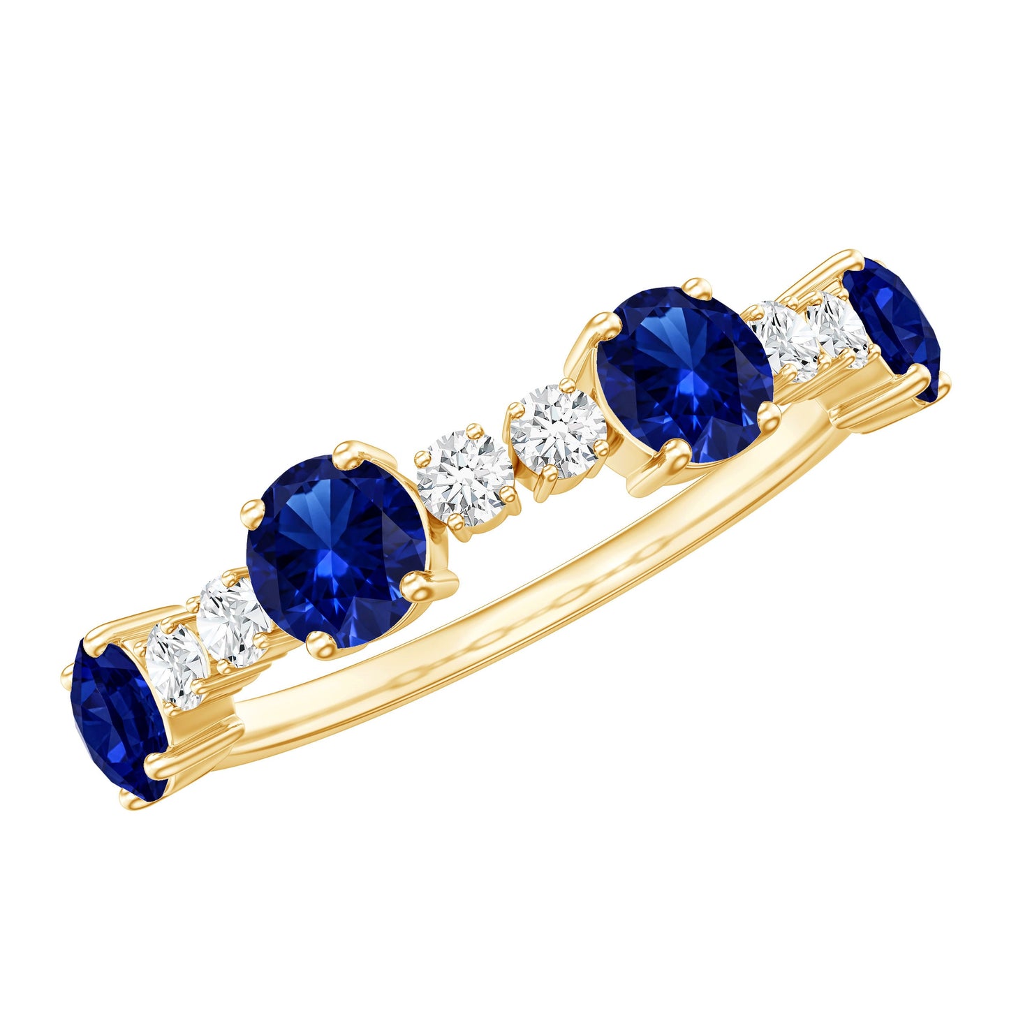 Certified Lab Grown Blue Sapphire Half Eternity Anniversary Ring with Diamond