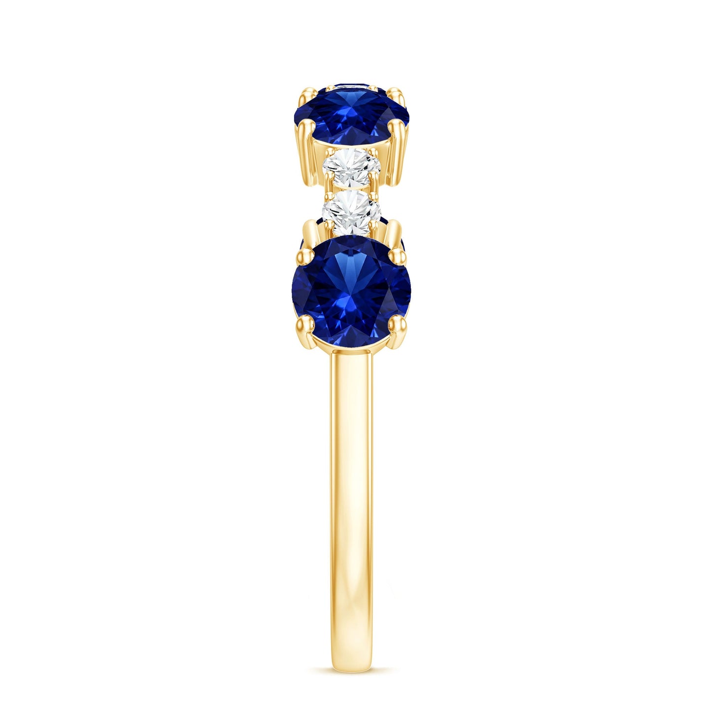 Certified Lab Grown Blue Sapphire Half Eternity Anniversary Ring with Diamond