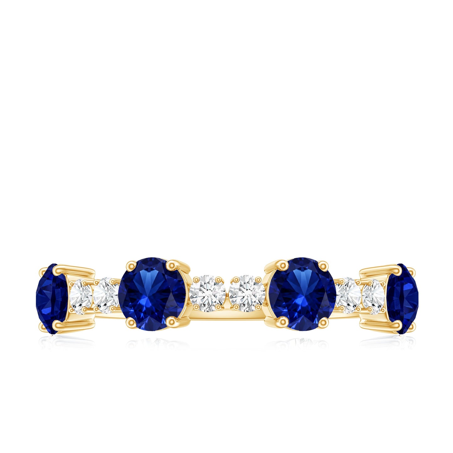 Certified Lab Grown Blue Sapphire Half Eternity Anniversary Ring with Diamond