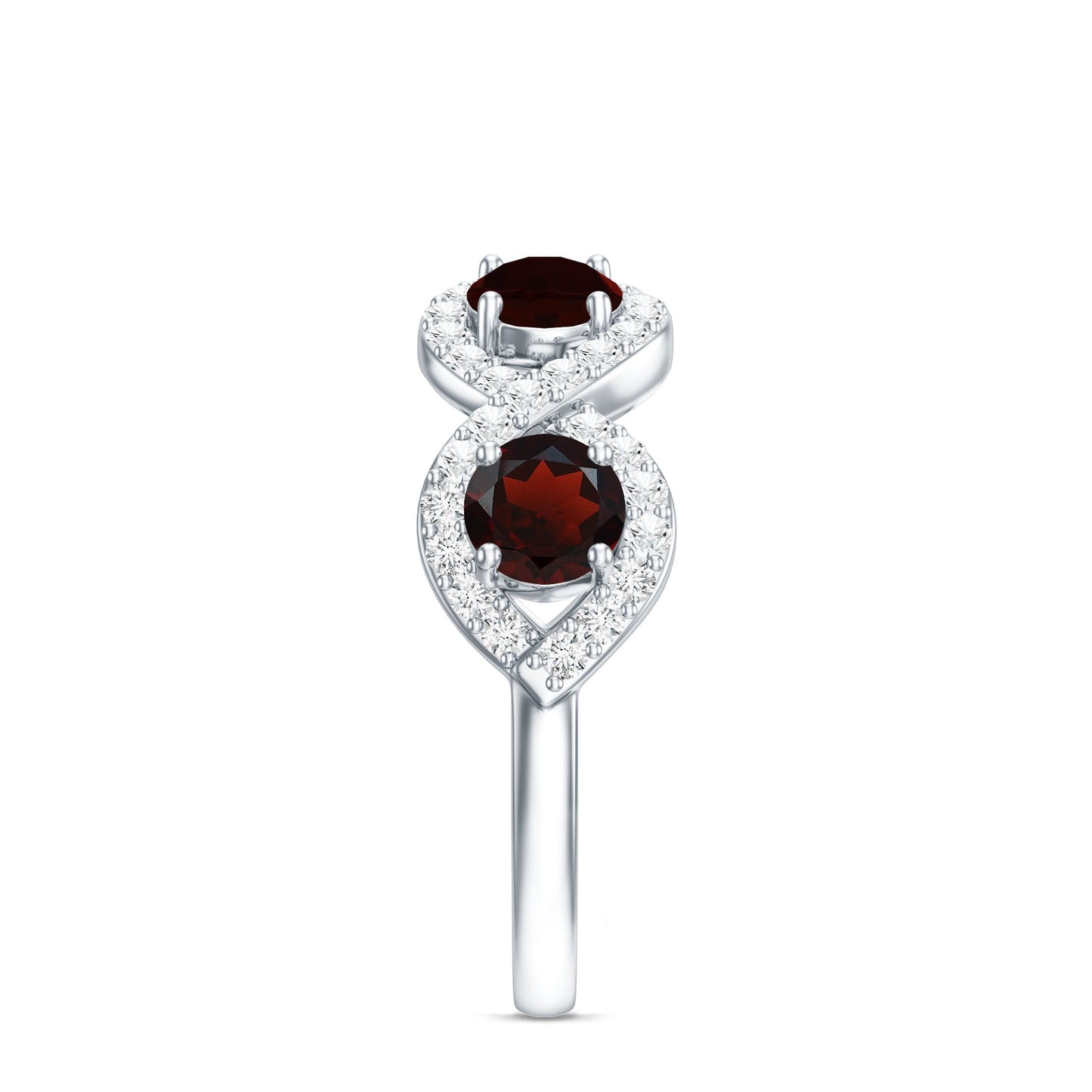 Natural Garnet Diamond Infinity Eternity Ring with Braided Shank
