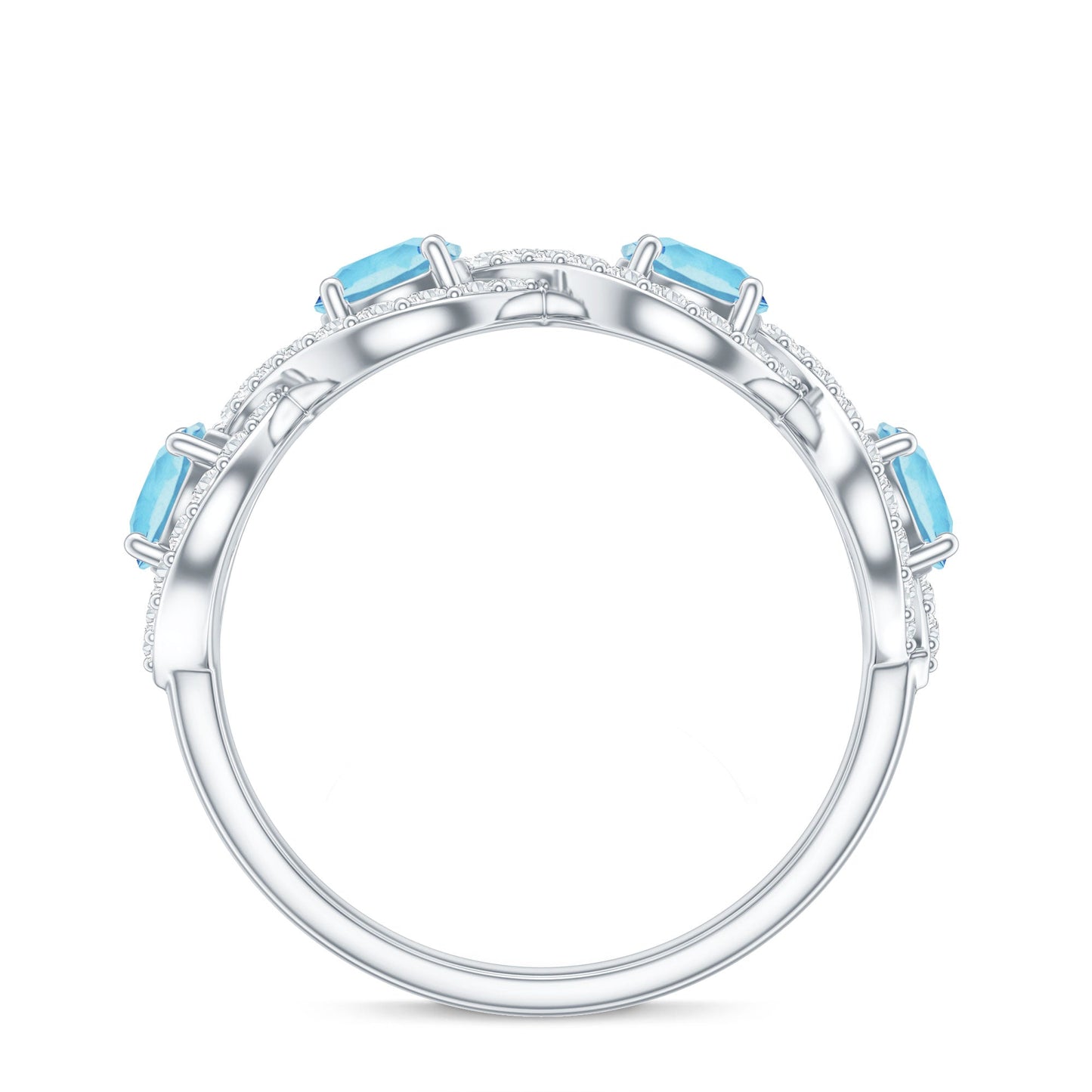 Braided Half Eternity Ring with Genuine Aquamarine and Diamond