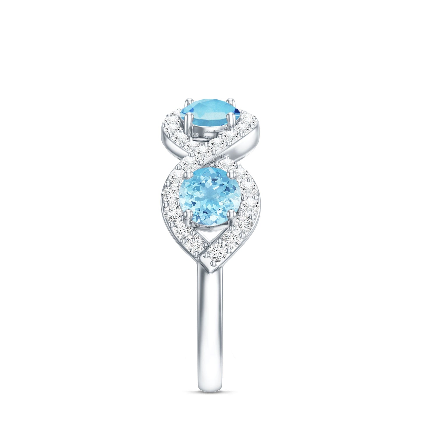 Braided Half Eternity Ring with Genuine Aquamarine and Diamond
