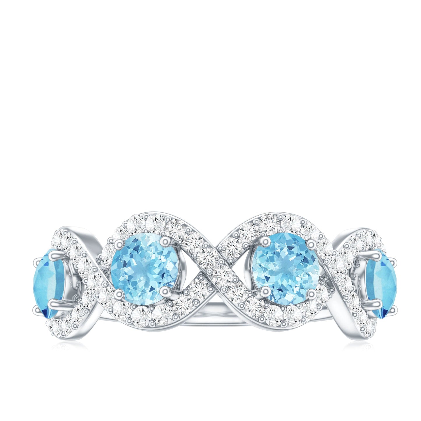 Braided Half Eternity Ring with Genuine Aquamarine and Diamond