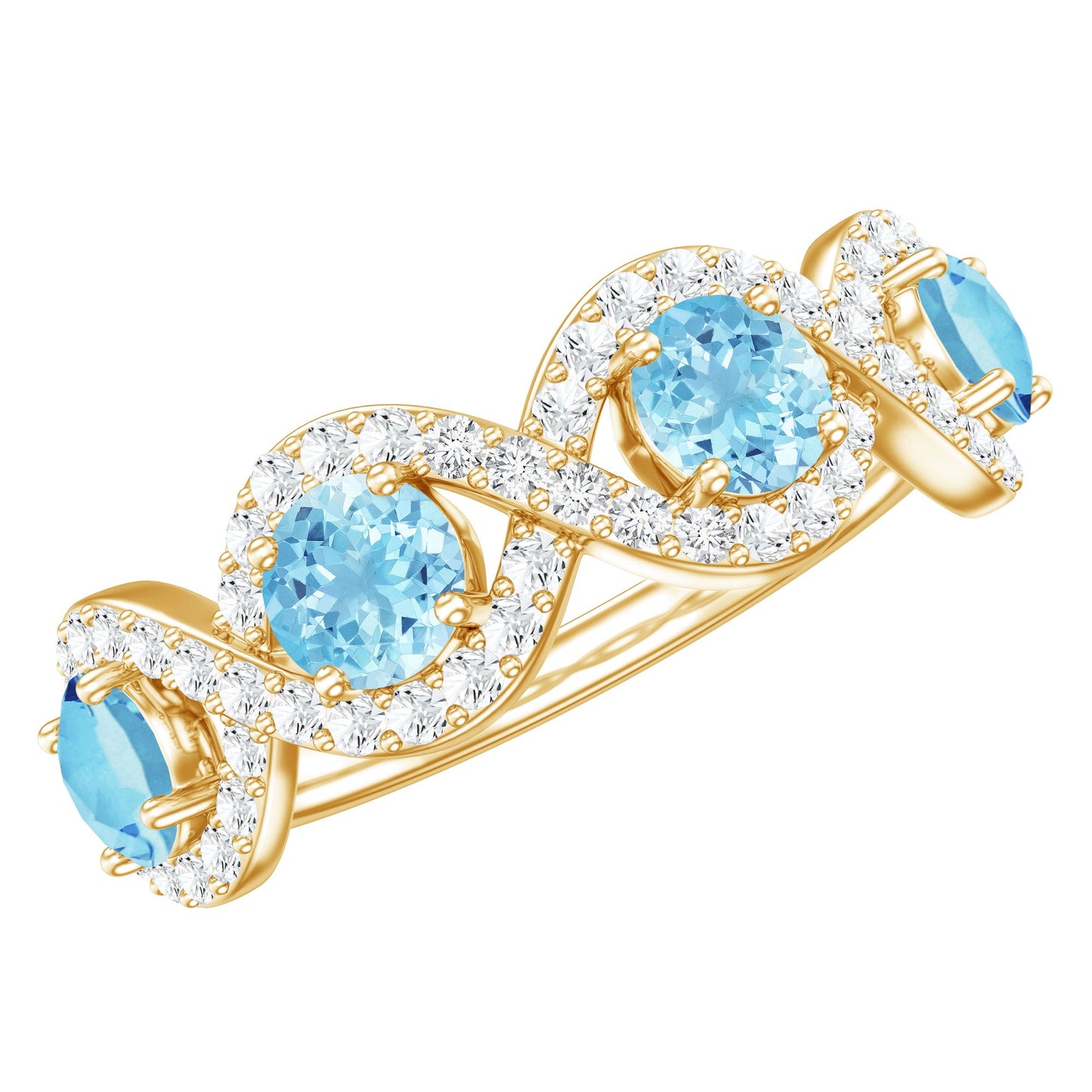 Braided Half Eternity Ring with Genuine Aquamarine and Diamond