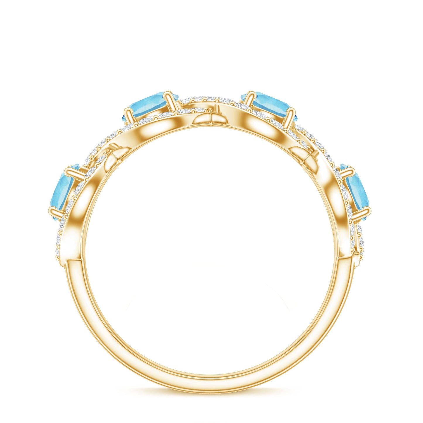 Braided Half Eternity Ring with Genuine Aquamarine and Diamond
