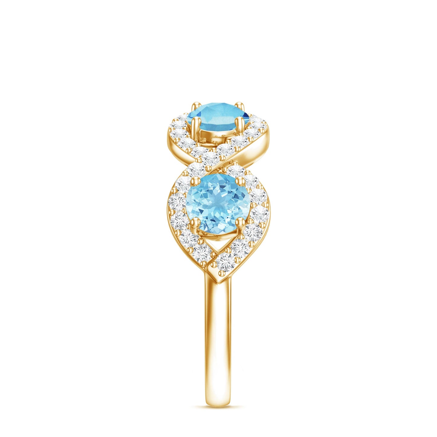 Braided Half Eternity Ring with Genuine Aquamarine and Diamond