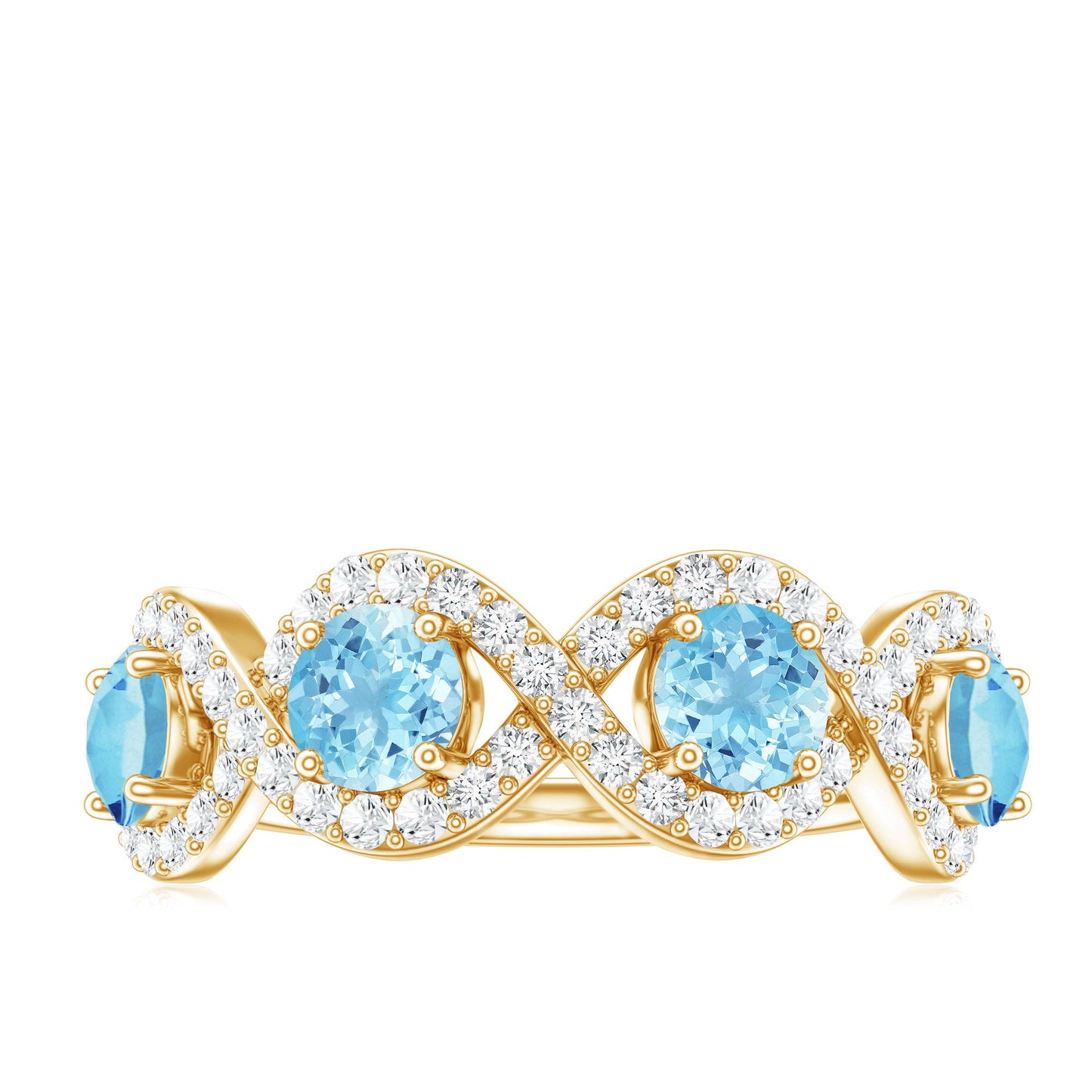 Braided Half Eternity Ring with Genuine Aquamarine and Diamond