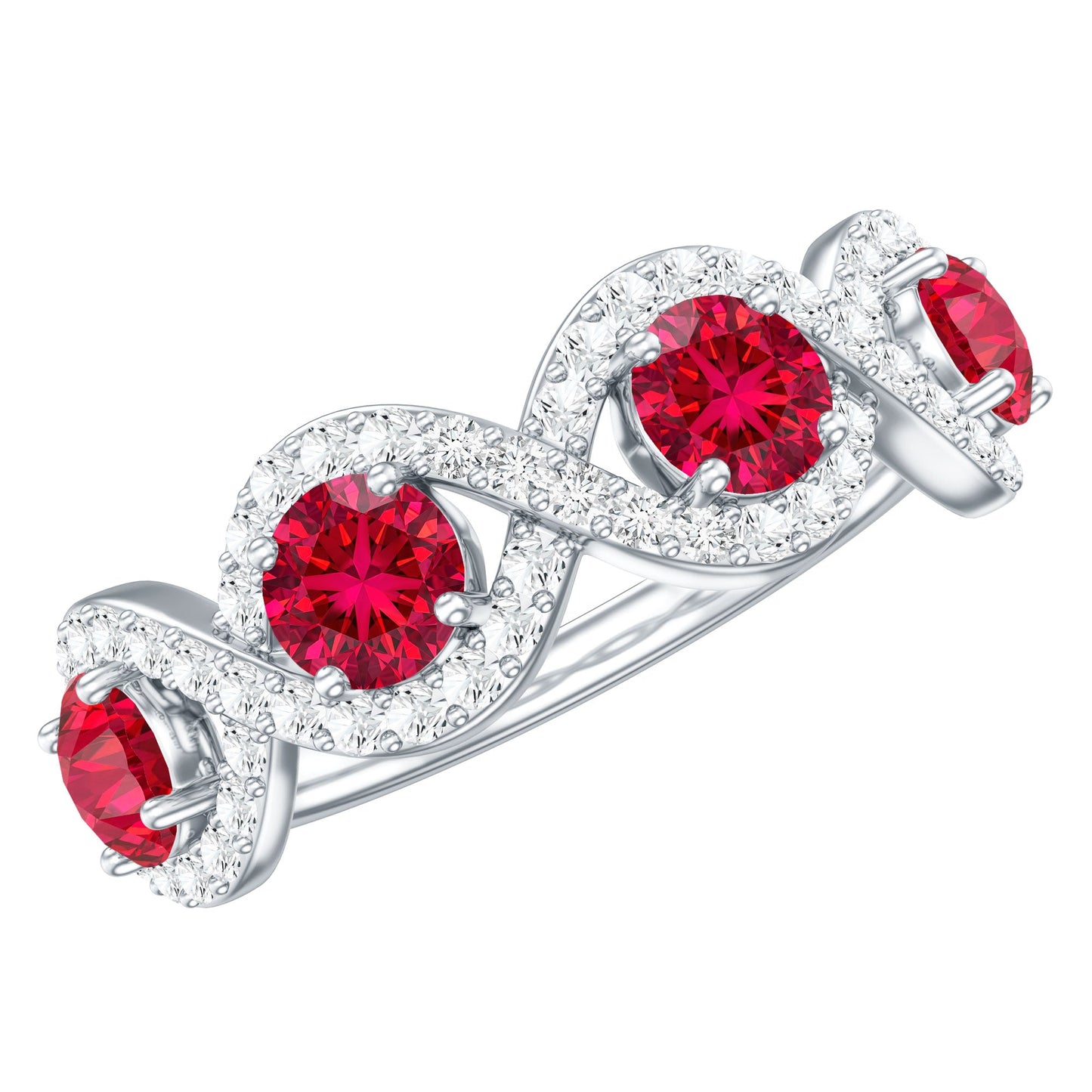 Certified Lab Created Ruby Half Eternity Infinity Ring with Diamond