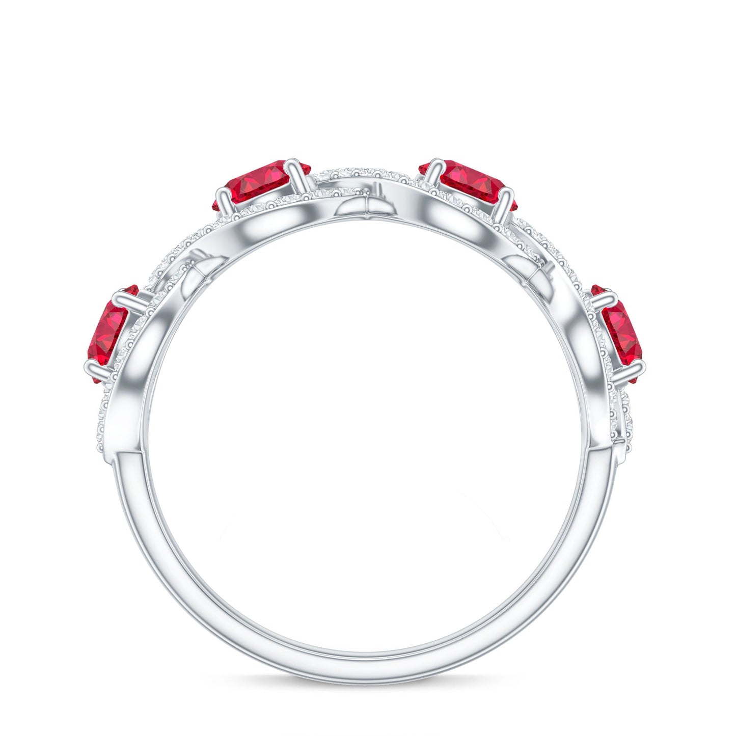 Certified Lab Created Ruby Half Eternity Infinity Ring with Diamond