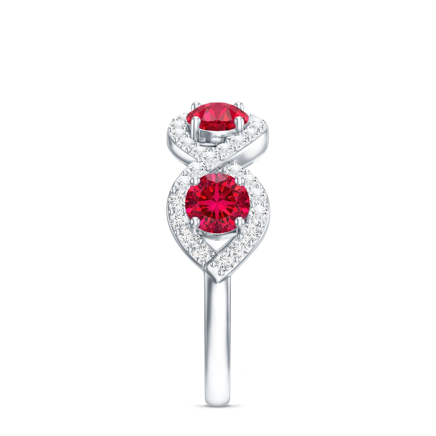 Certified Lab Created Ruby Half Eternity Infinity Ring with Diamond