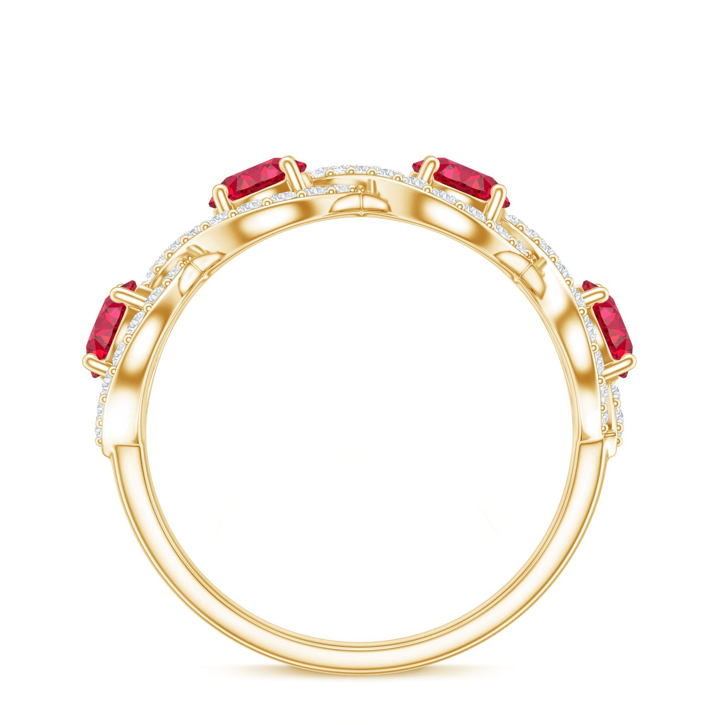 Certified Lab Created Ruby Half Eternity Infinity Ring with Diamond