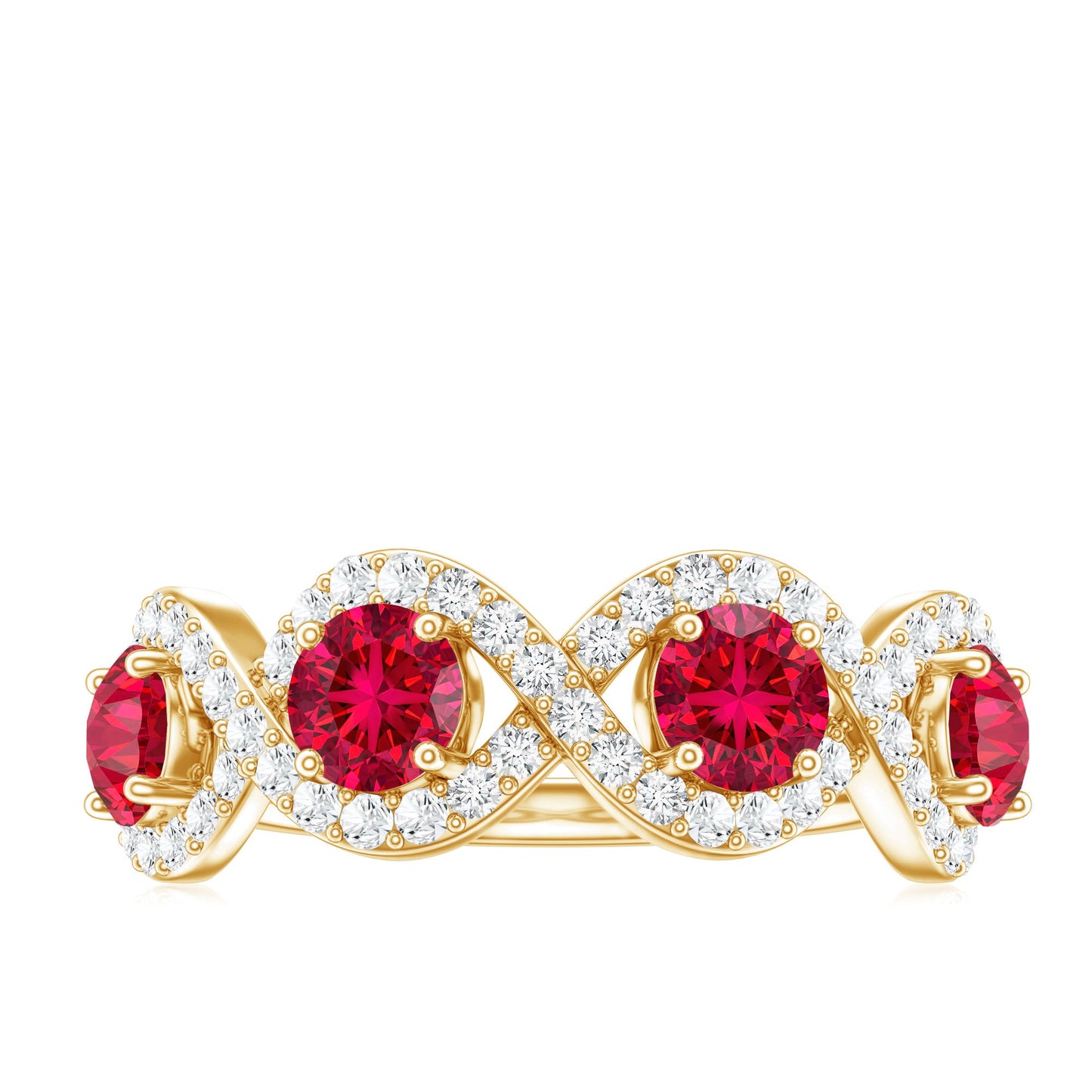 Certified Lab Created Ruby Half Eternity Infinity Ring with Diamond