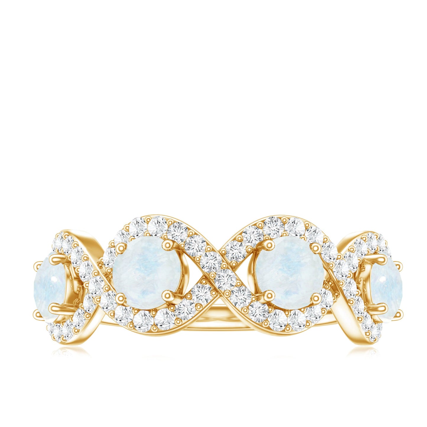 Genuine Moonstone Half Eternity Ring with Diamond