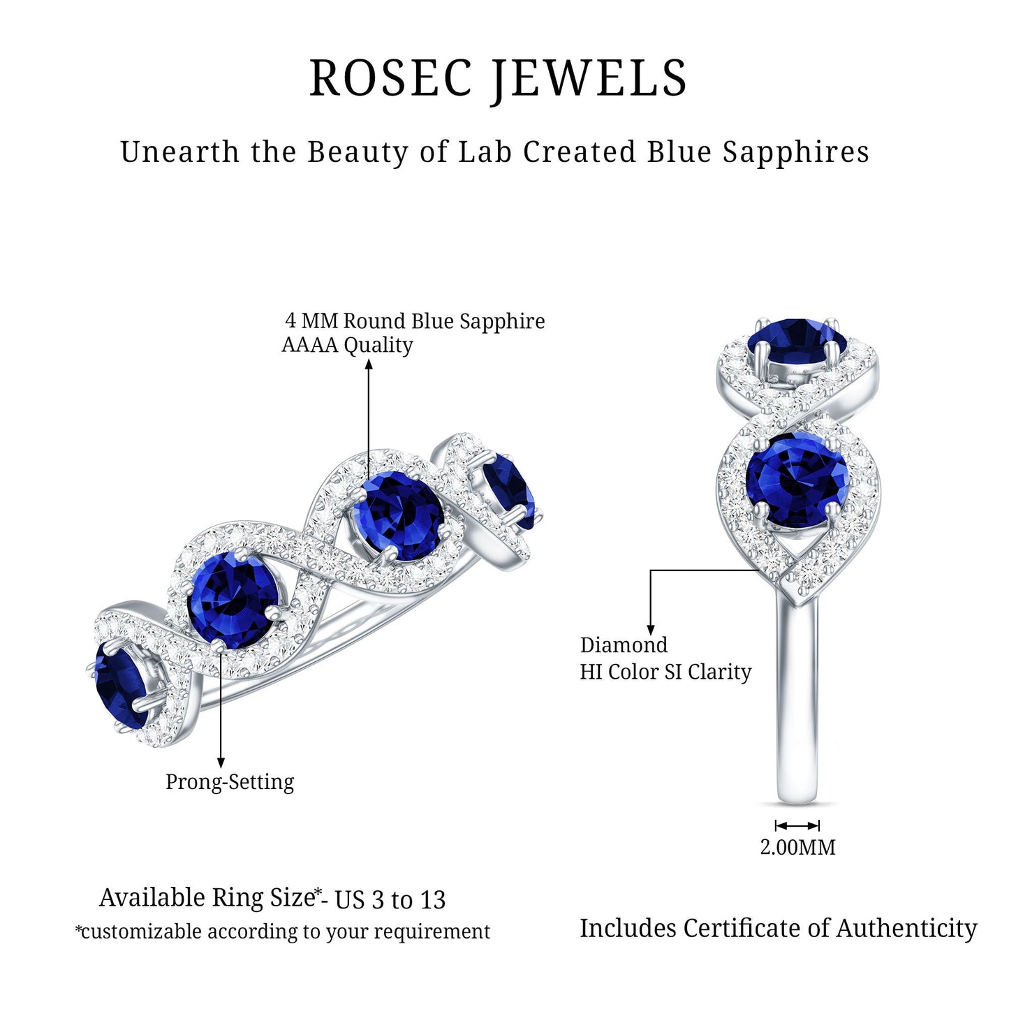 Lab-Created Blue Sapphire and Diamond Braided Half Eternity Band Ring