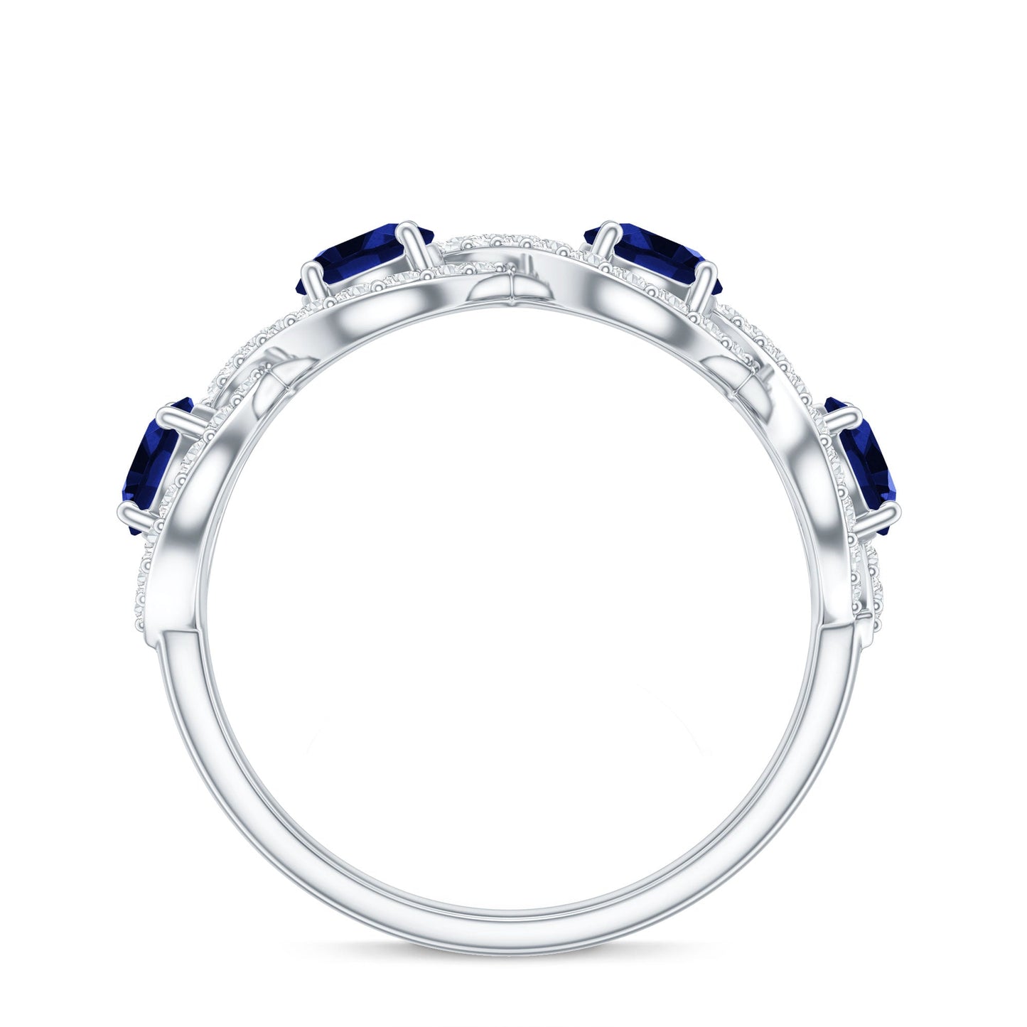 Lab-Created Blue Sapphire and Diamond Braided Half Eternity Band Ring