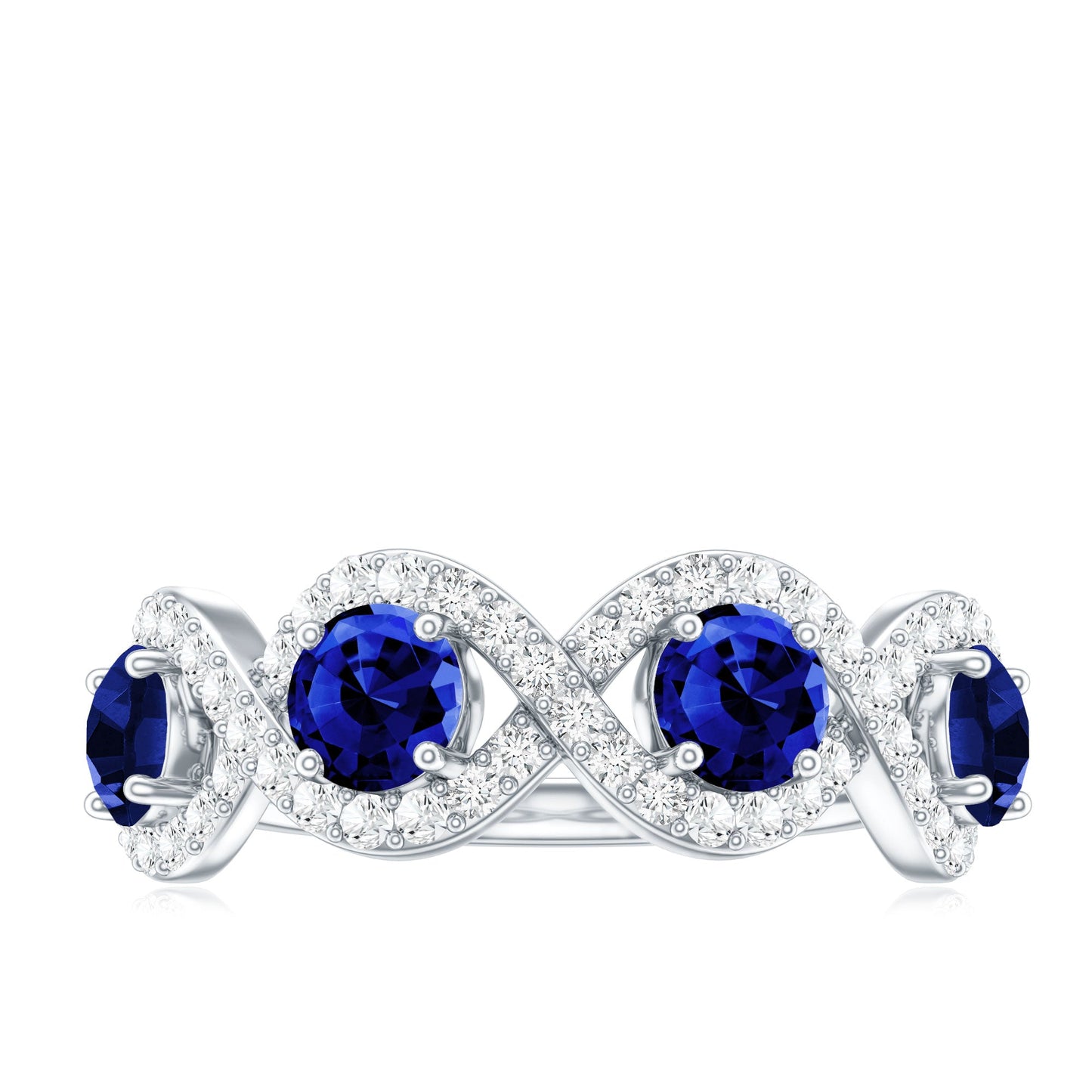 Lab-Created Blue Sapphire and Diamond Braided Half Eternity Band Ring