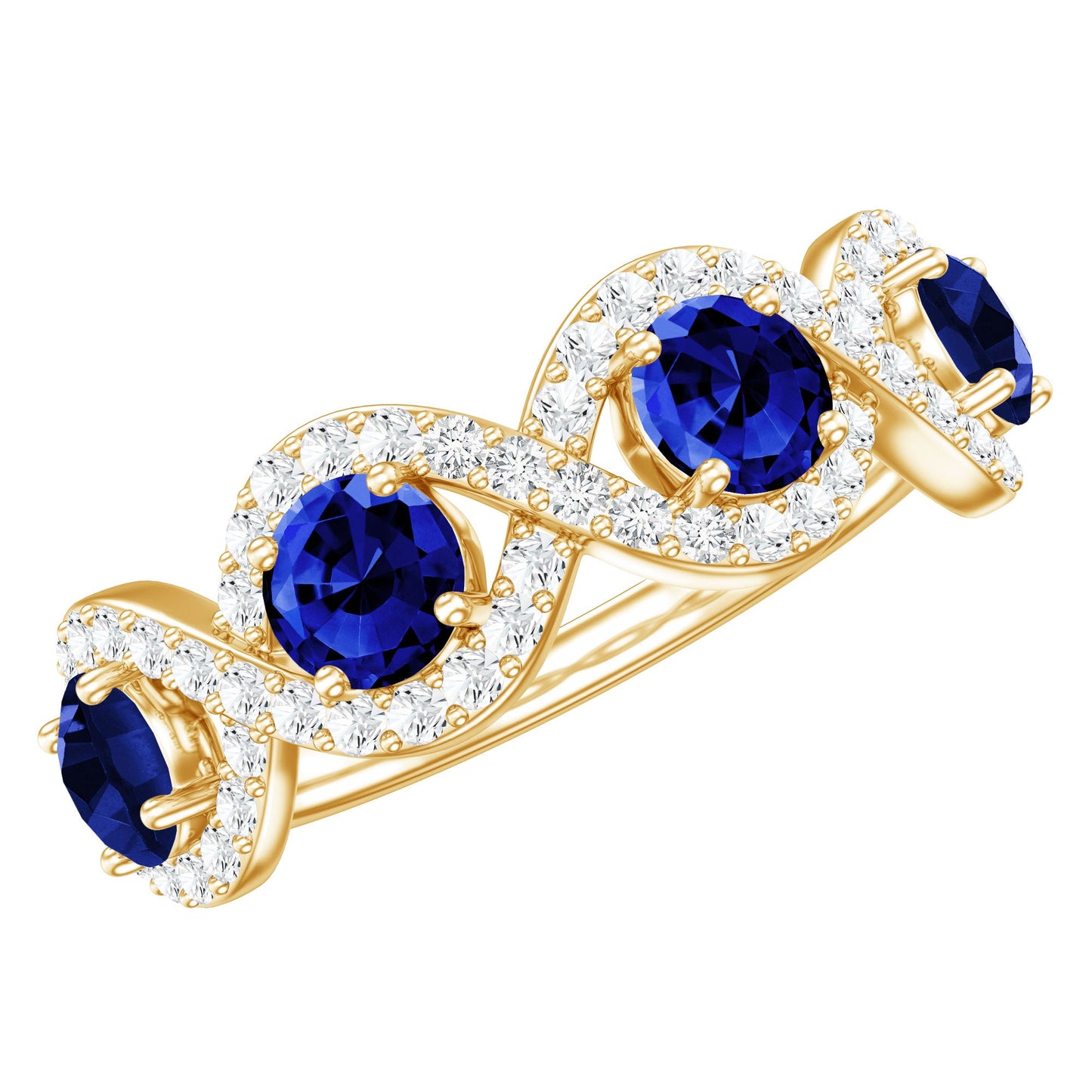 Lab-Created Blue Sapphire and Diamond Braided Half Eternity Band Ring