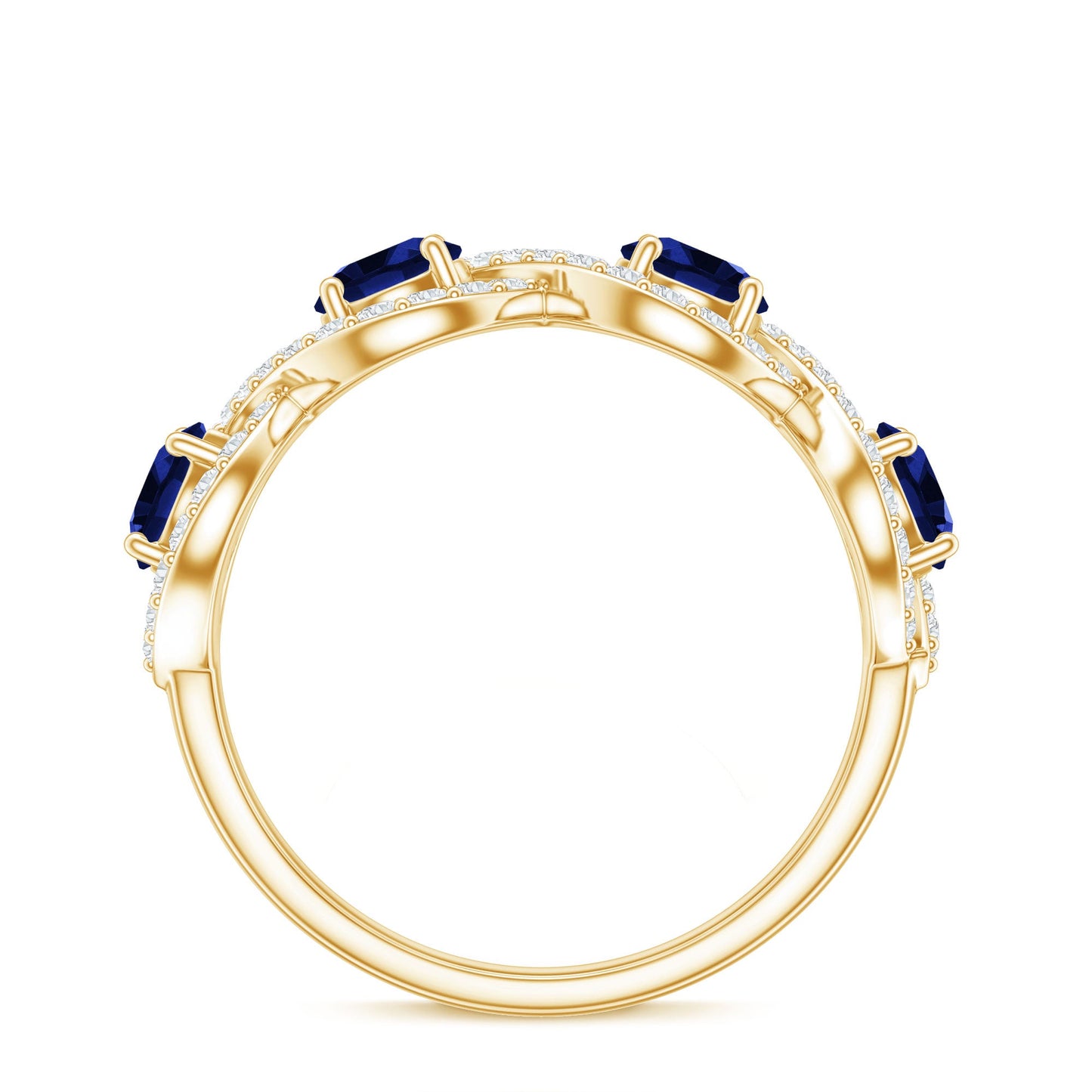 Lab-Created Blue Sapphire and Diamond Braided Half Eternity Band Ring